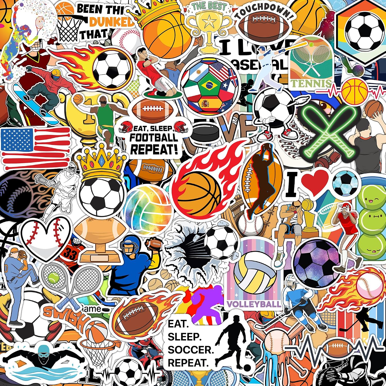 300PCS Sports Stickers by Puraesla - Back to School Water Bottle Stickers, Soccer Stickers for Classroom, Basketball Football Reward Bulk for School Classroom Prizes for Elementary Students, Favors