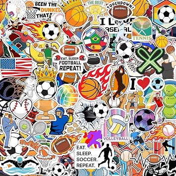 300PCS Sports Stickers by Puraesla - Water Bottle Stickers, World Cup Soccer Stickers for Classroom, Basketball Football Baseball Tennis Golf Reward Bulk Sticker Pack for School Party Favors Vinyl