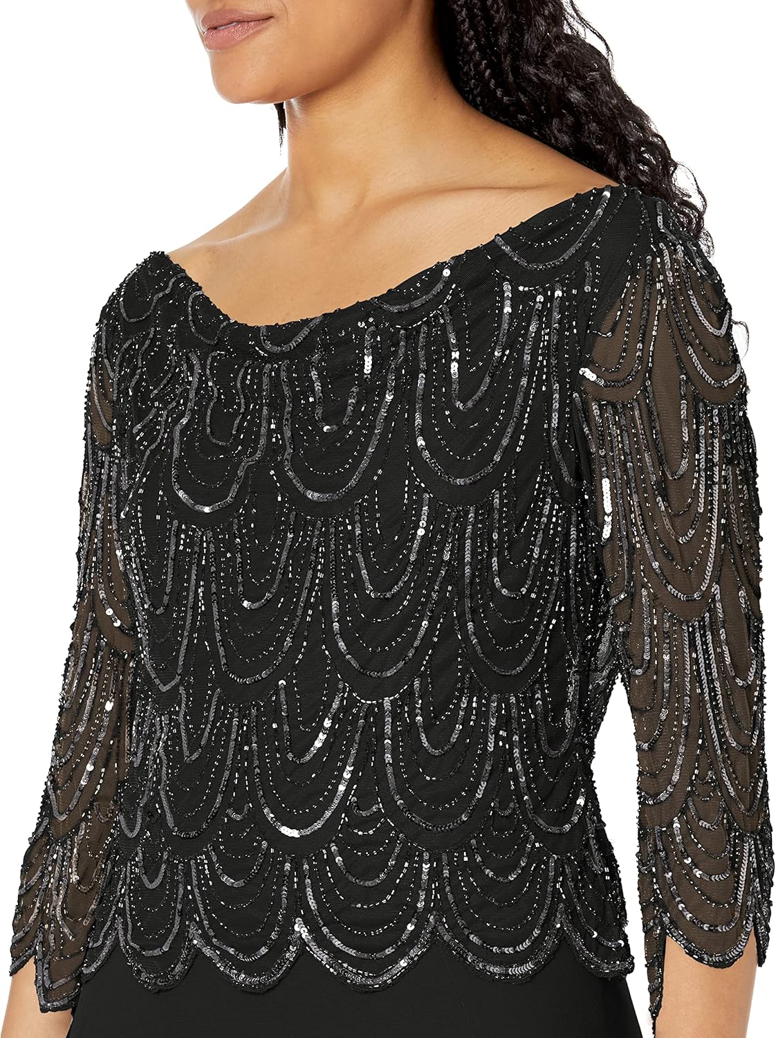 J Kara Women's Plus-Size 3/4 Scallop Beaded Pop Over Gown Plus - Image 3