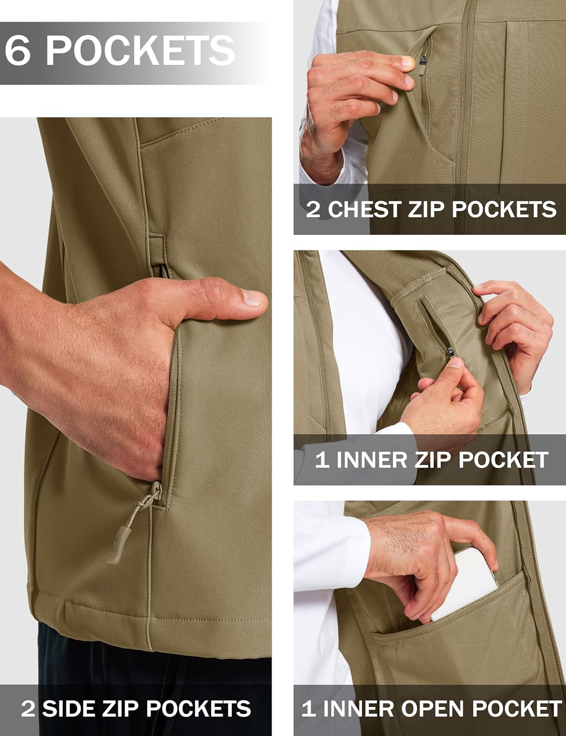 MAGCOMSEN Men's Lightweight Softshell Vest Outerwear Windproof Fleece Lined Zip Up Sleeveless Jacket for Golf Running Hiking - Image 3