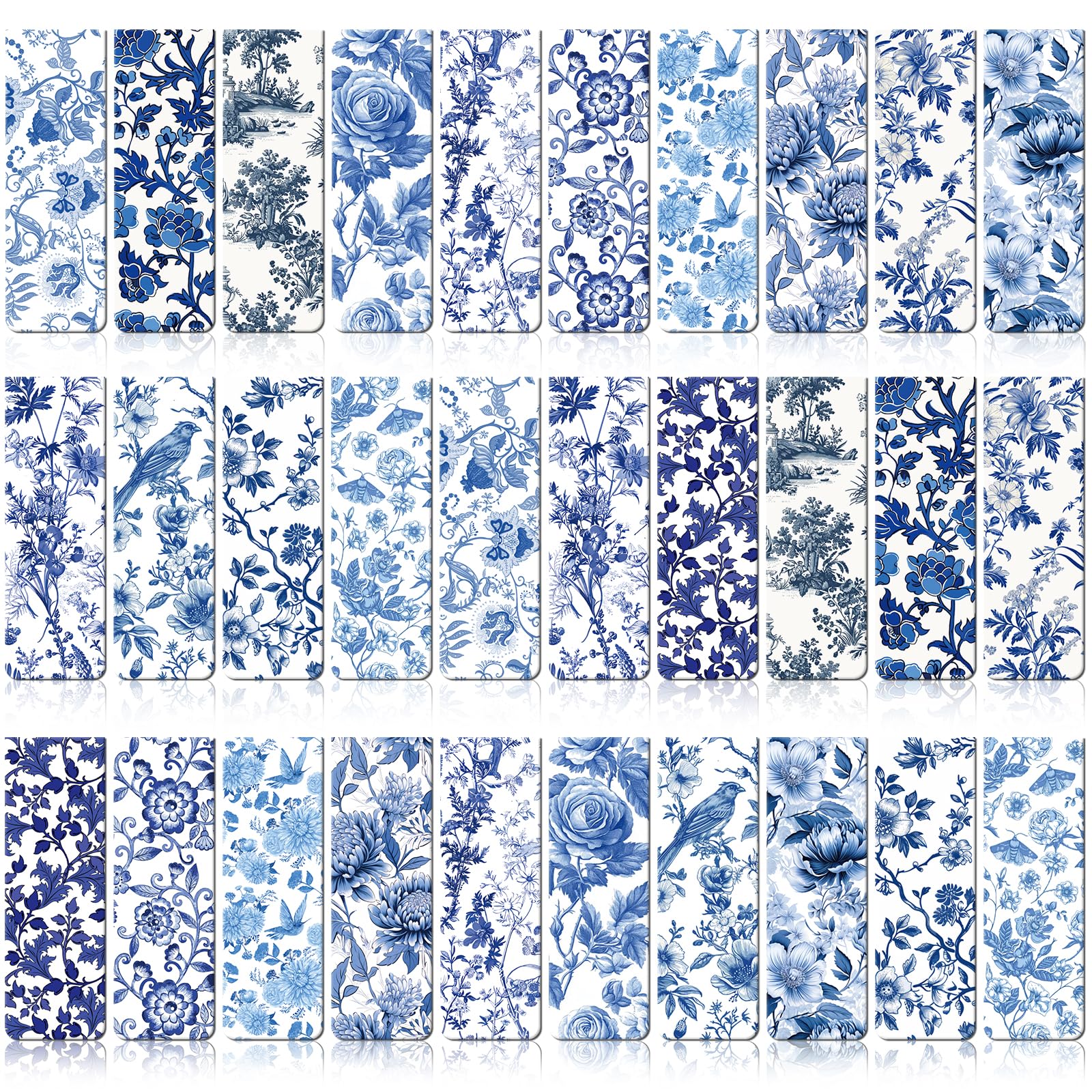Berirexrion Chinoiserie Magnetic Bookmarks Gifts - 30 PCs Blue and White Book Marks Reading Women Bulk Floral Bird Tree Aesthetic Magnet Page Markers