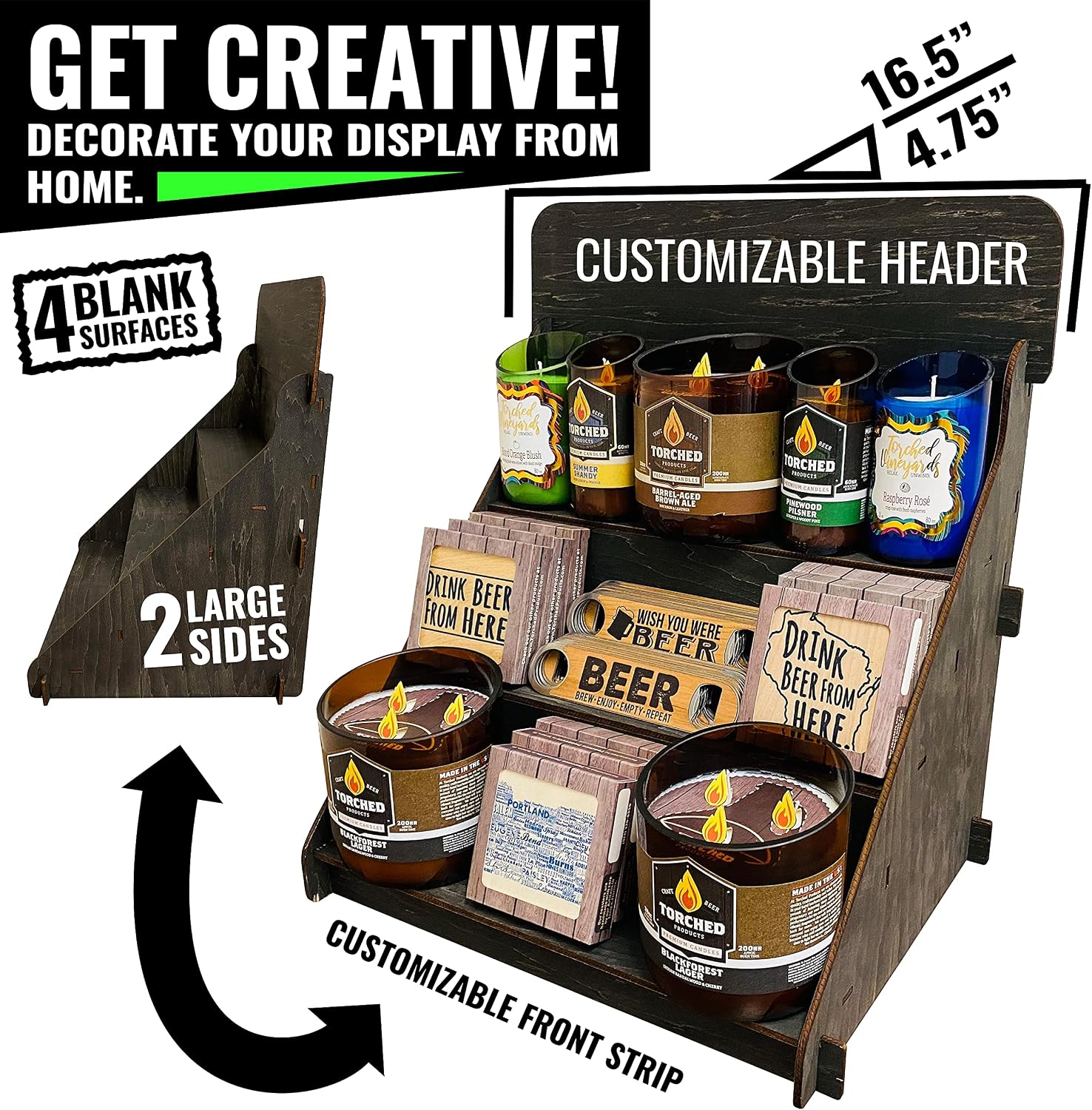 Wooden Portable Retail Table Display Stand Countertop 3 Step Riser Craft Shows, Farmers Markets Tradeshows |No Hardware Assembly Flat Pack Soap Display CBD Jewelry Spices Cups Tumblers Coasters
