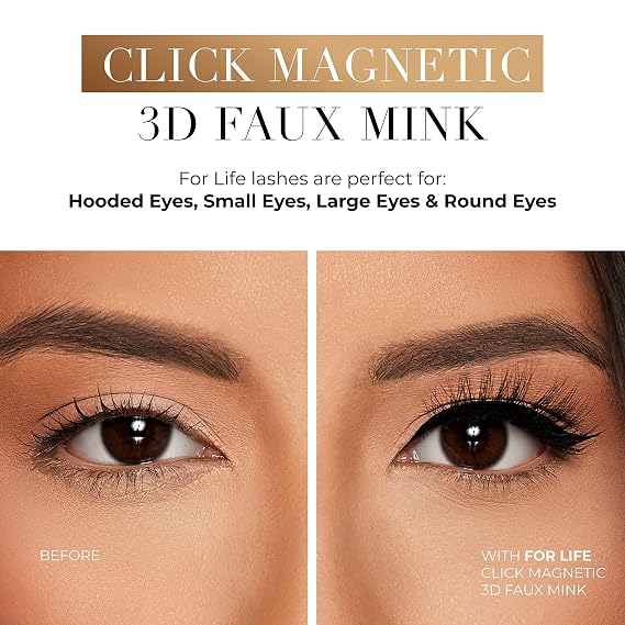 Lilly Lashes Click Magnetic Eyelashes - For Life Magnetic Faux Mink Lashes for a Natural Look - False, Wispy Magnet Eyelashes - Vegan Makeup Lash Extension - Magnetic Eyelashes Without Eyeliner