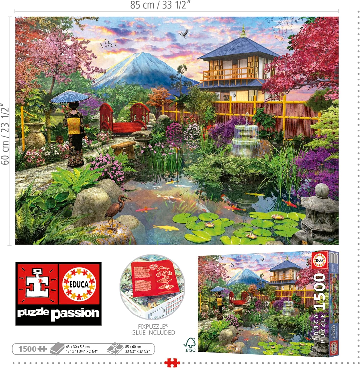 Educa - Japanese Garden | 1500 Piece Puzzle for Adults. Measurements: 33,46" x 23,62". 14 Years Old (19937)