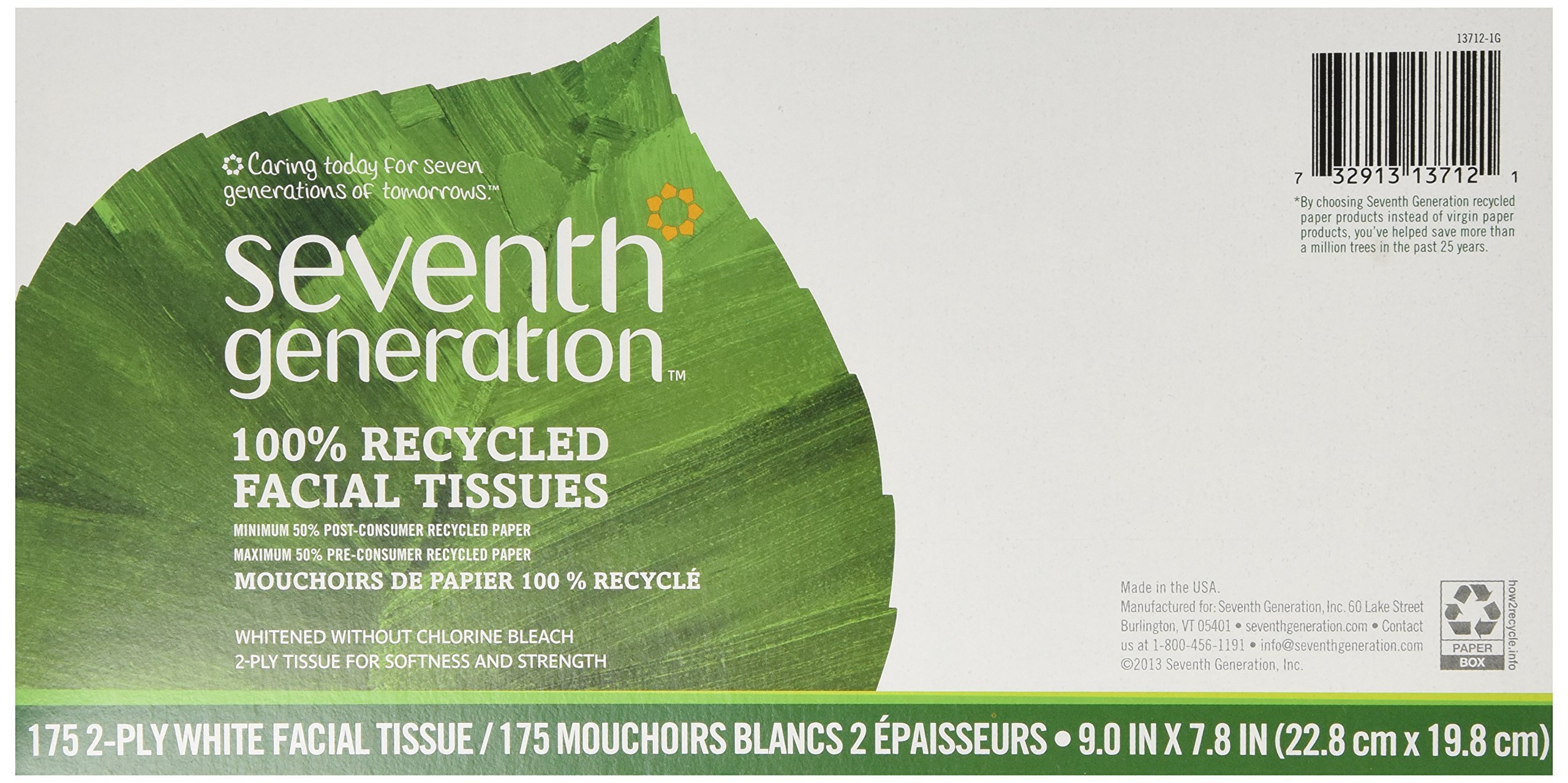 Seventh Generation Facial Tissue Box, 2-ply, 1 box, 175 ct