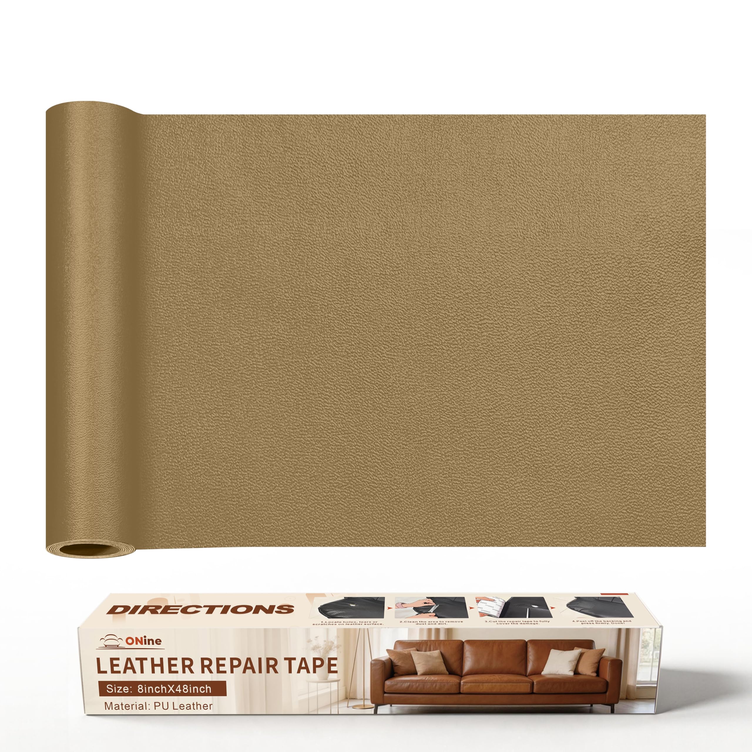 ONine Leather Repair Tape,Self Adhesive Leather Repair Patch,Leather Patches for Furniture,Sofa,Car Seats,Office Chair. Vinyl Repair Kit 8x48in(Gery Khaki)