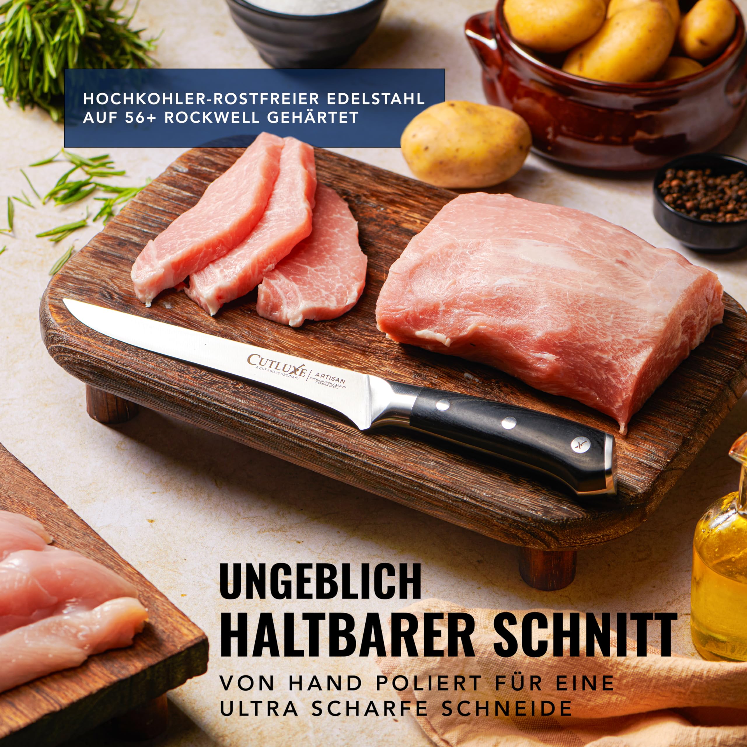 Cutluxe BBQ Messerset mit 2 - Fleischmesser & Filetiermesser zum Schneiden von Fleisch - Küchenmesser Scharf - deutscher Stahlklinge - Full Tang - Ergonomische Griffe - Artisan Serie