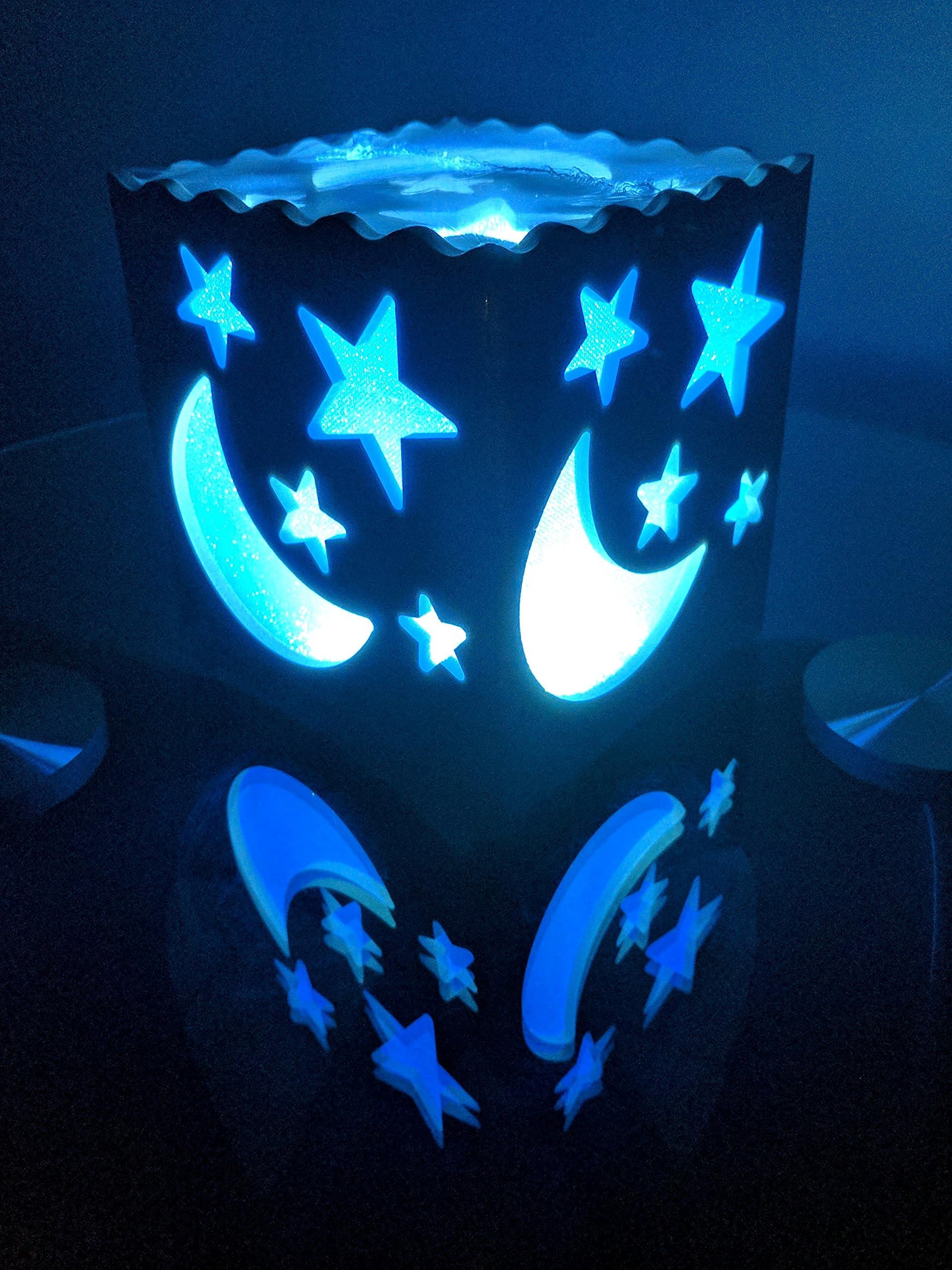 MuslimZon Crescent Star Ramadan Eid Decorations Light-up Centerpiece Iftar Table Home Decoration LED PVC Wood-Plastic Table Light Lamp - Medium Size (Blue)