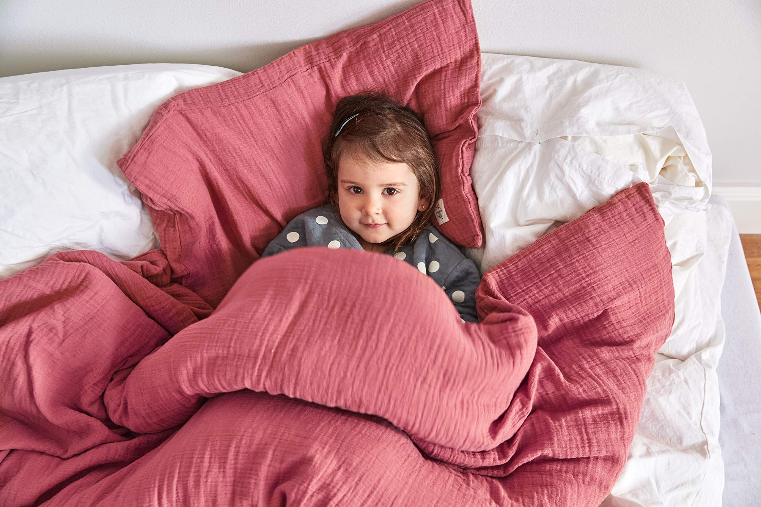 LÄSSIG Housse de Couette pour Bébé Gots Mousseline Rosewood 100 x 140 cm/Oreiller 40 x 60 cm 6 Unité