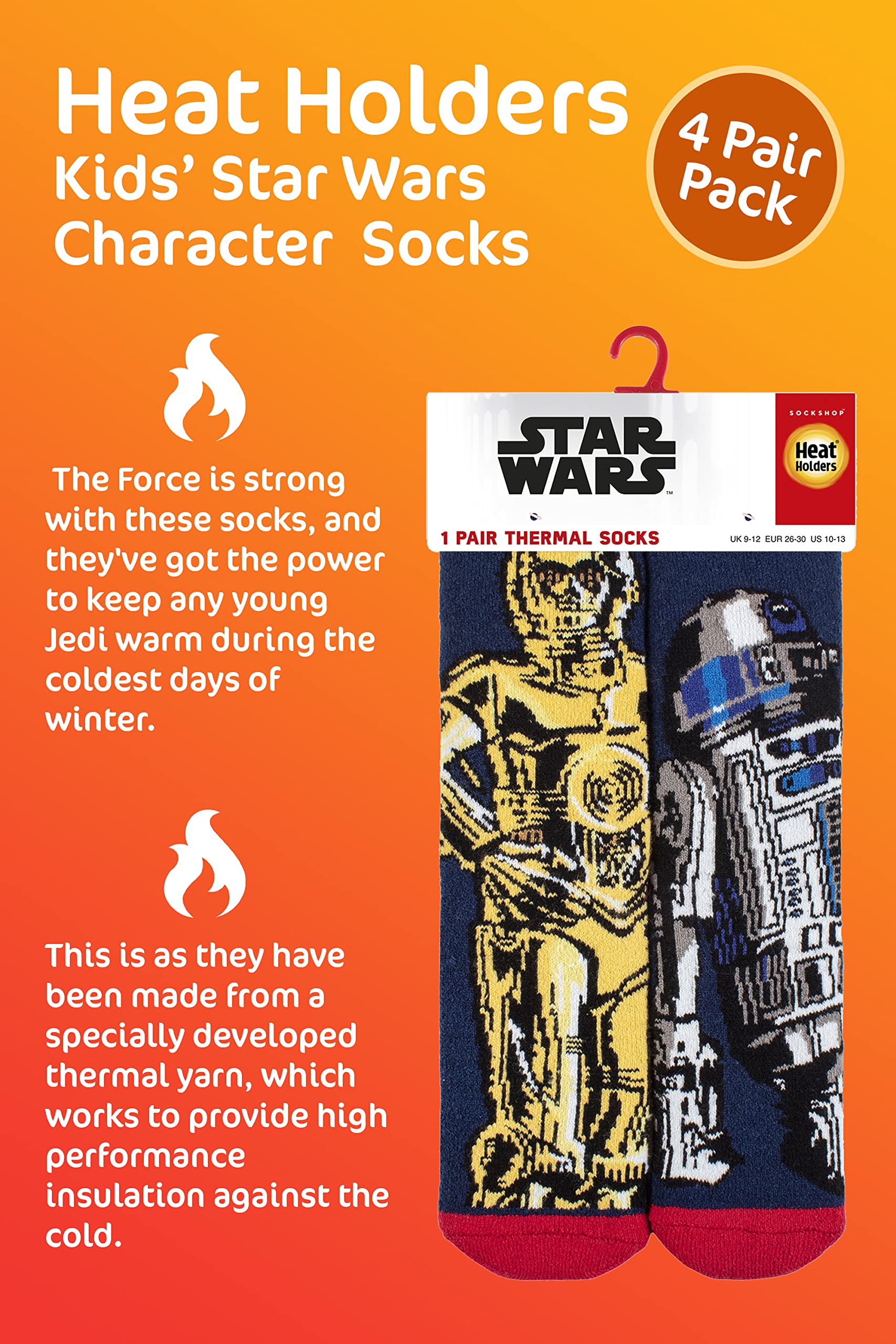 HEAT HOLDERS - Pack De 4 Pares De Calcetines Térmicos Star Wars Para Niños, Gruesos Y Cálidos