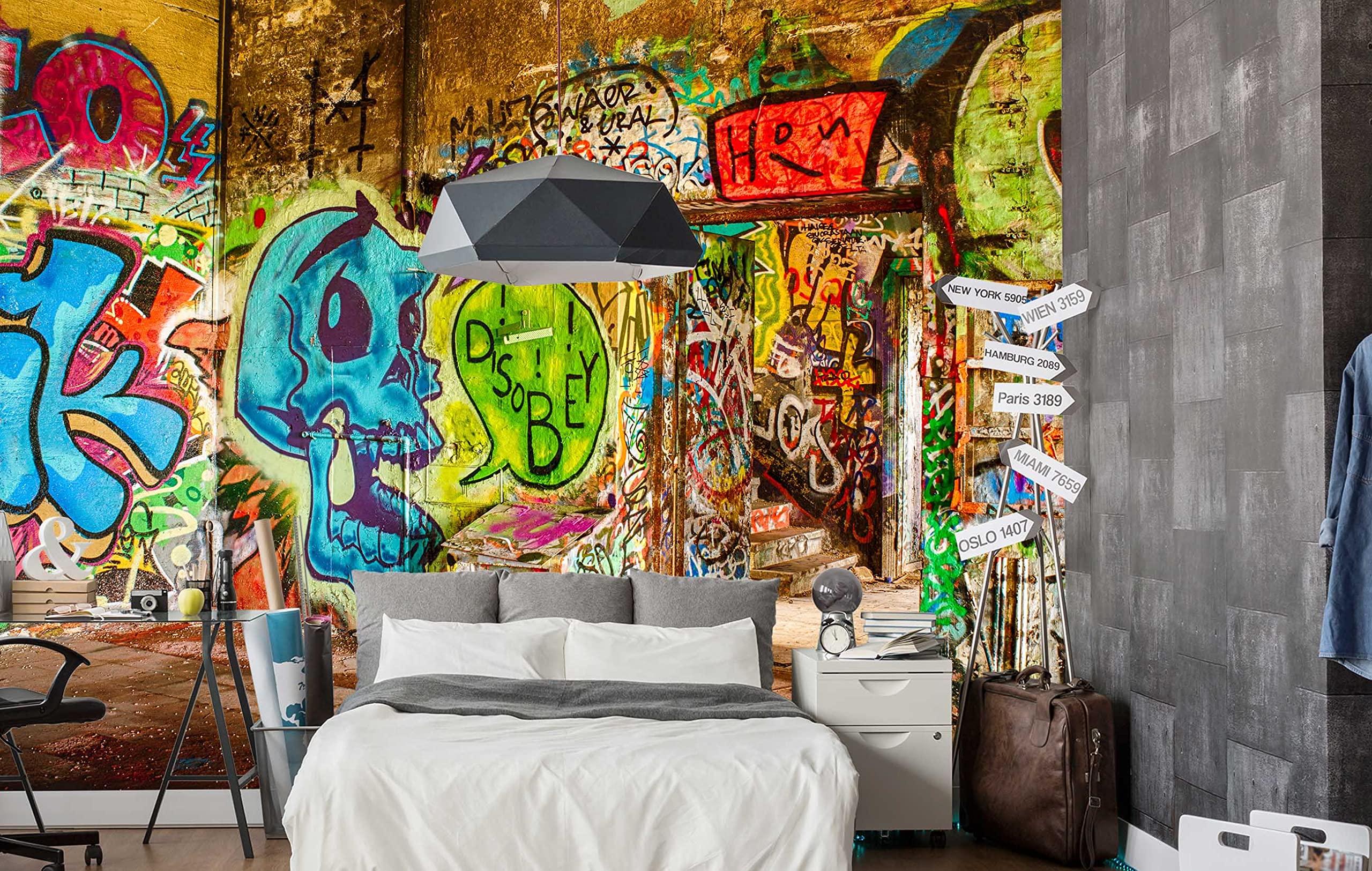 3D Graffiti 23959 Wall Paper Print Decal Deco Wall Mural Self-Adhesive Wallpaper AJ US Sinsin (Vinyl (No Glue & Removable), 【 82”x58”】208x146cm(WxH))