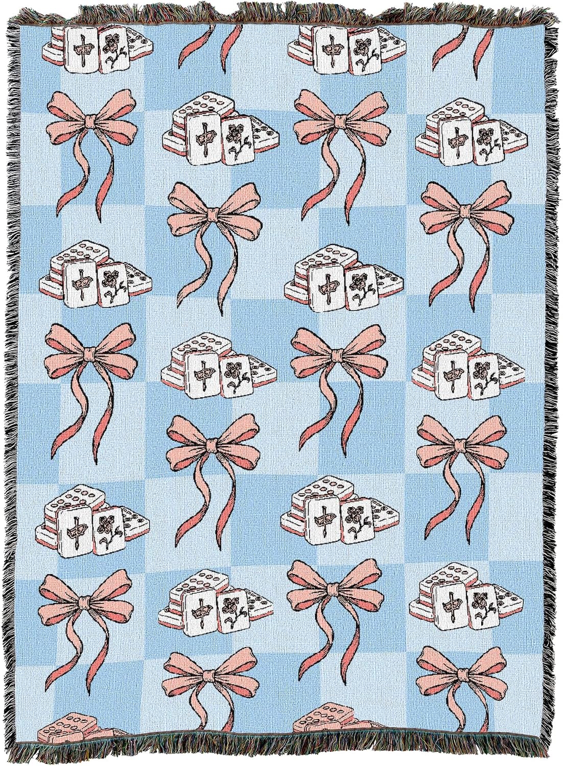 Pure Country Weavers Mahjong Tiles and Bows - Gift Tapestry Throw Blanket Woven from Cotton - Made in The USA (72x54)