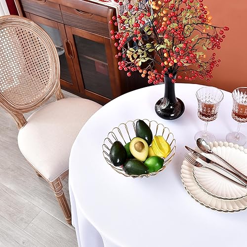 Miniatura 5 de MEANMOY Mantel redondo color blanco de 7.35 ozm resistente al agua y a las manchas para mesa circular, mantel sólido de 60 pulgadas en tela de