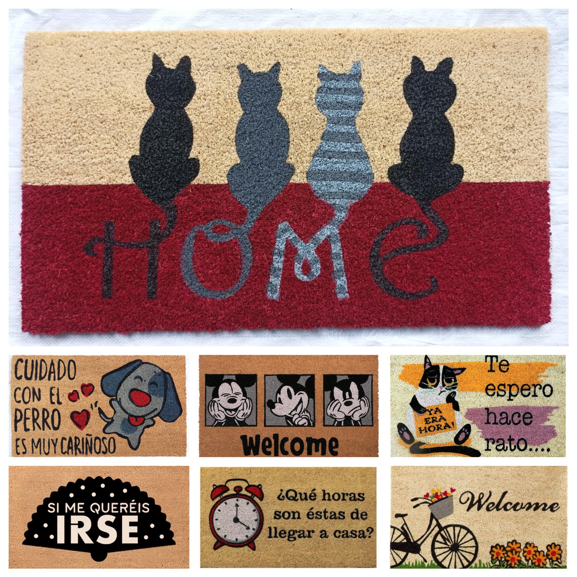 DONATELLA Felpudo Coco Dibujo con Base Antideslizante de PVC - 40x70 cm, Gatos