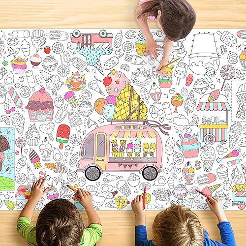 Miniatura 9 de Groovy - Mantel para colorear para niños, póster colorido de 30 x 72 pulgadas con letreros de paz, margarita, diseños retro, perfecto para juegos de