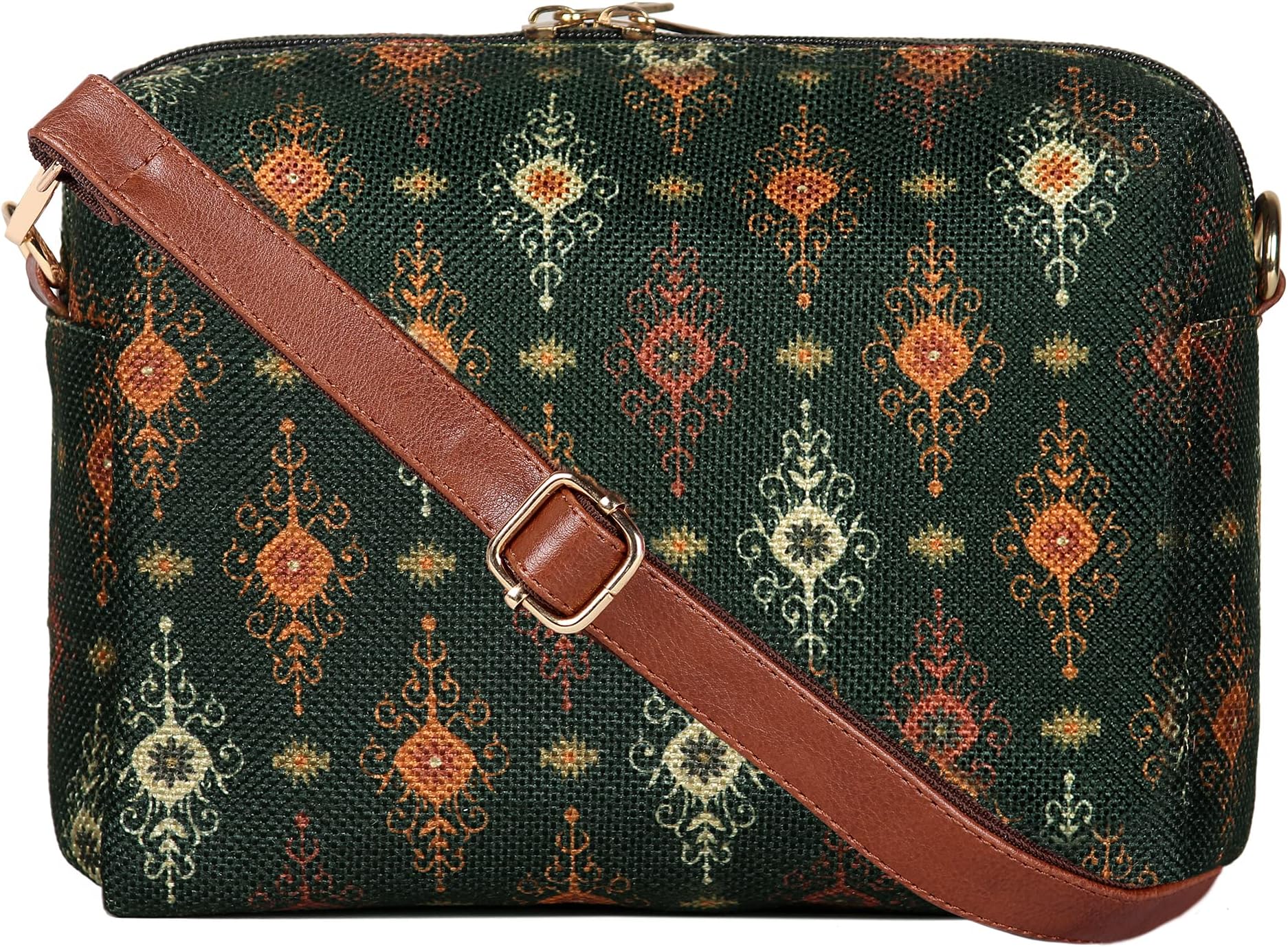 Isla Printed Handicraft Fabric Crossbody Sling Bag for Women Casual Party Bag Purse with Adjustable Shoulder Strap and Printed Design for Ladies College Girls