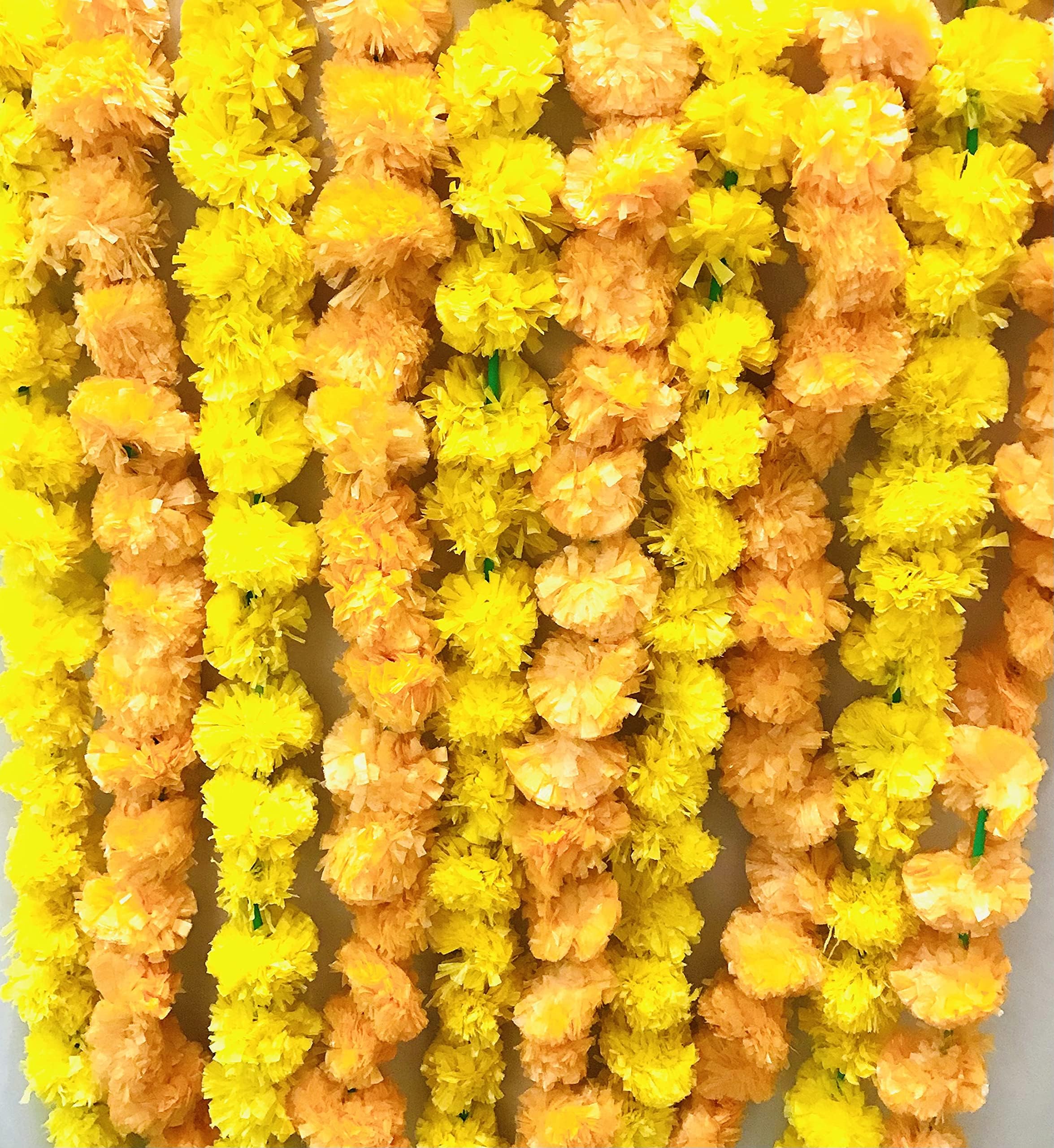 Artificial Marigold Flowers Garland for Home Decorations String Party Wedding Diwali Decor Genda phool mala Navratri Navaratri 5 Feet Long (Pack of 10) Orange and Yellow