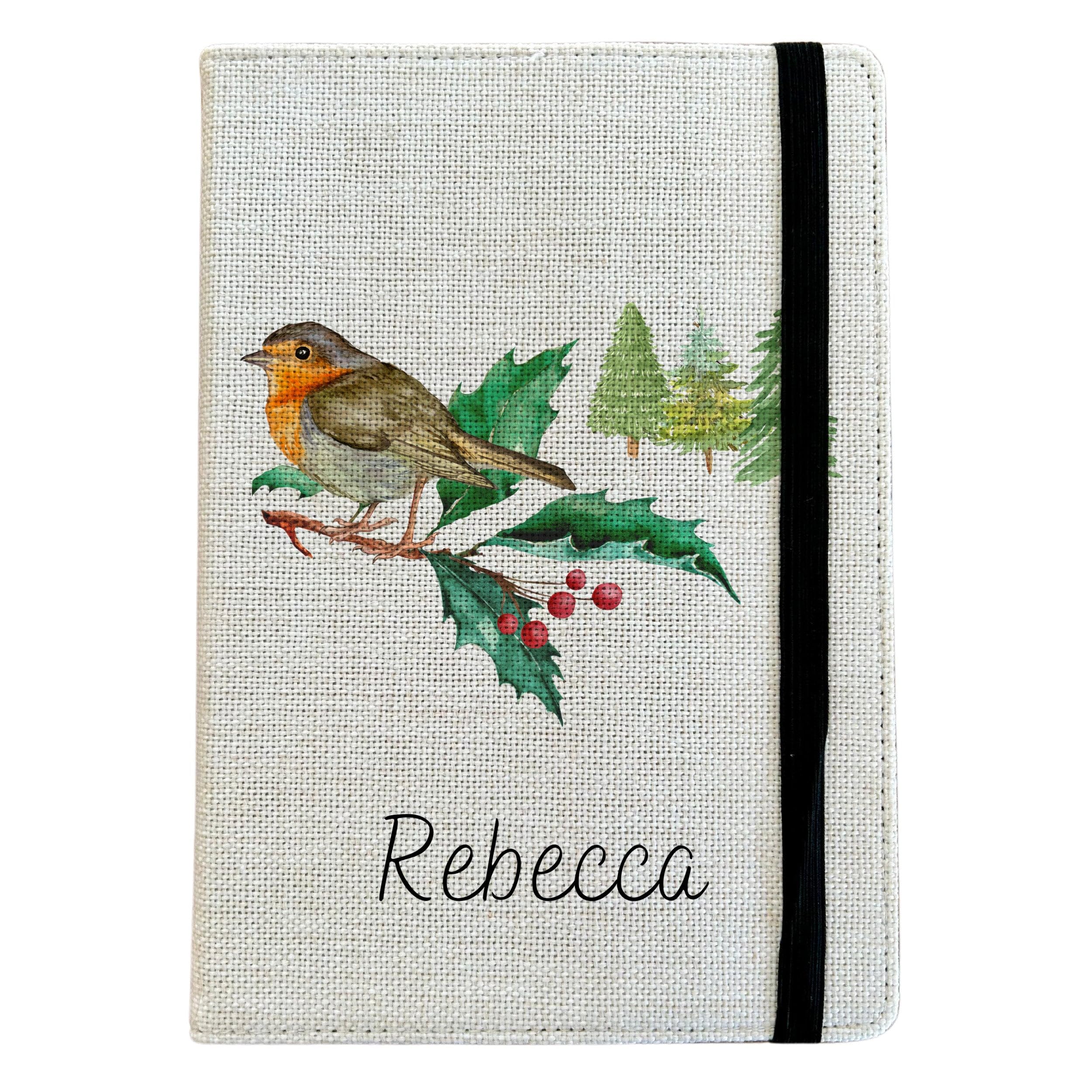 Personalised Bird Watching A5 Notebook - Custom Wildlife Lined Journal - Reusable Robin Notebook Cover - Linen Hardback Journal Cover Gift