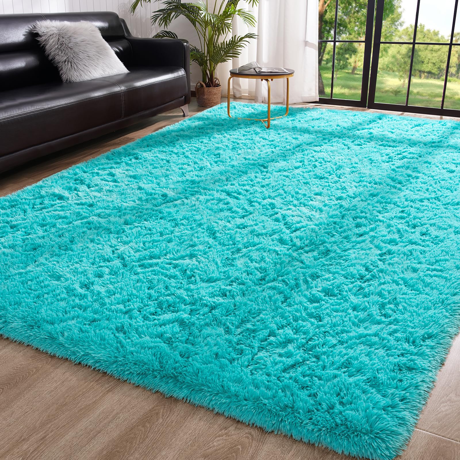 Toneed Fluffy Bedroom Rug, 4 x 6 Feet Shaggy Area Rug Modern Furry Rug Plush Fuzzy Carpet for Living Room Drom Kids Room Nursery Kindergarten Home Decorative, Teal