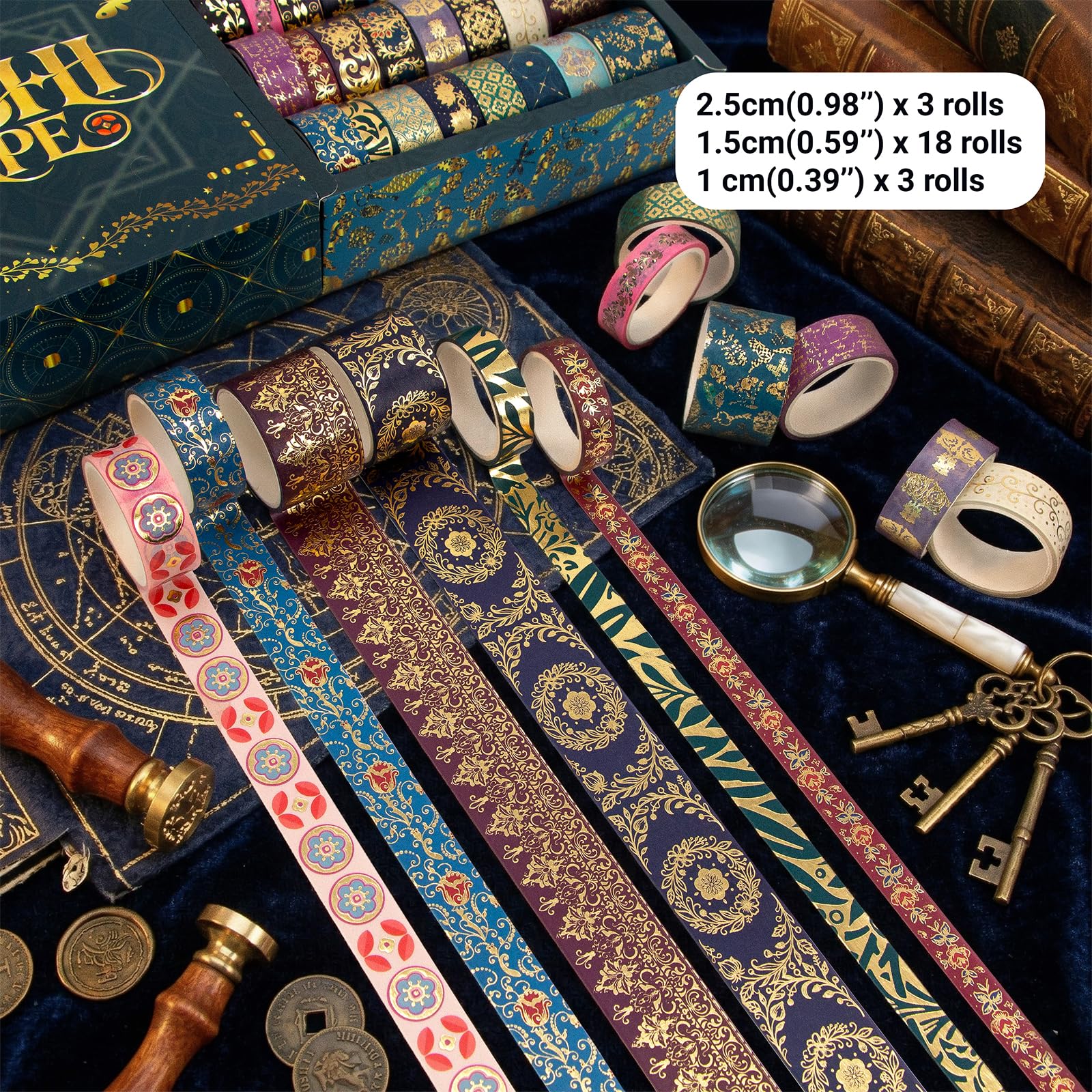 Gold Foil Washi Tape Set - Dark Academia & Vintage -2