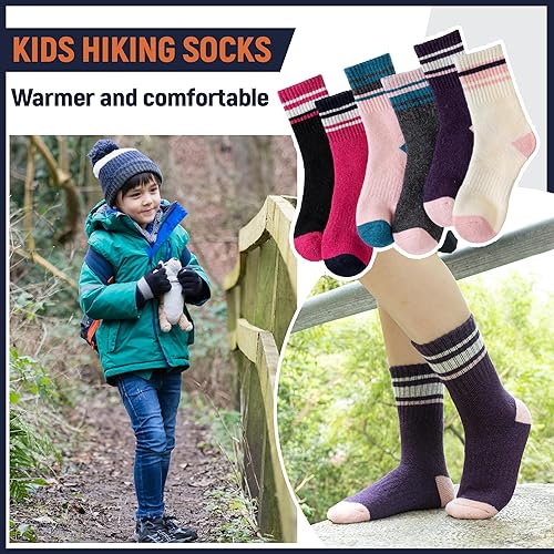 Miniatura 10 de Calcetines de senderismo de lana merino para niños y niñas, calcetines térmicos cálidos para botas de invierno, 6 pares