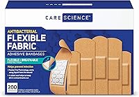 CareScience Flexible Fabric Adhesive Bandages, 200 Ct Assorted Sizes - Breathable, Antimicrobial Protection for Cuts, Scrapes & Burns