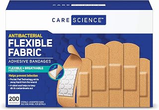 CareScience Flexible Fabric Adhesive Bandages, 200 Ct Assorted Sizes - Breathable, Antimicrobial Protection for Cuts, Scrapes & Burns