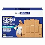 Care Science Fabric Adhesive Bandages, 200 ct Bulk Assorted Sizes | Flexible + Breathable Protection for First Aid and Wound Care
