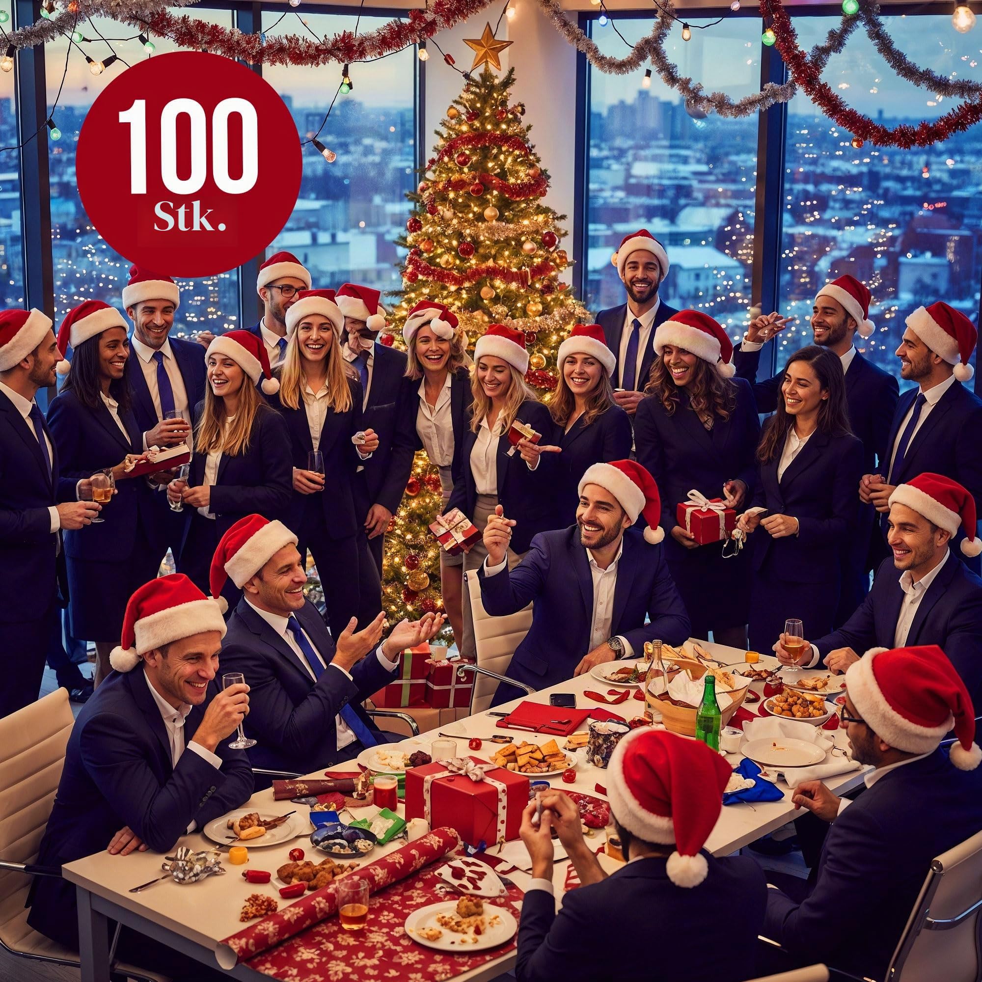 REDSTAR FANCY DRESS 100 x Weihnachtsmützen – Weihnachtsmützen Familie – Perfekter Zusatz als Weihnachtsmannkostüm – Weihnachten Mützen für die Ganze Familie