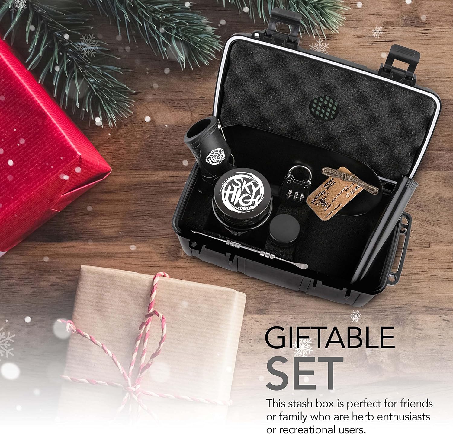 Smell Proof Tobacco Storage Box - ABS Plastic Odor Resistant Container with Easy Grip Handle Portable Case Padded Lock 3 Digit Combination Black