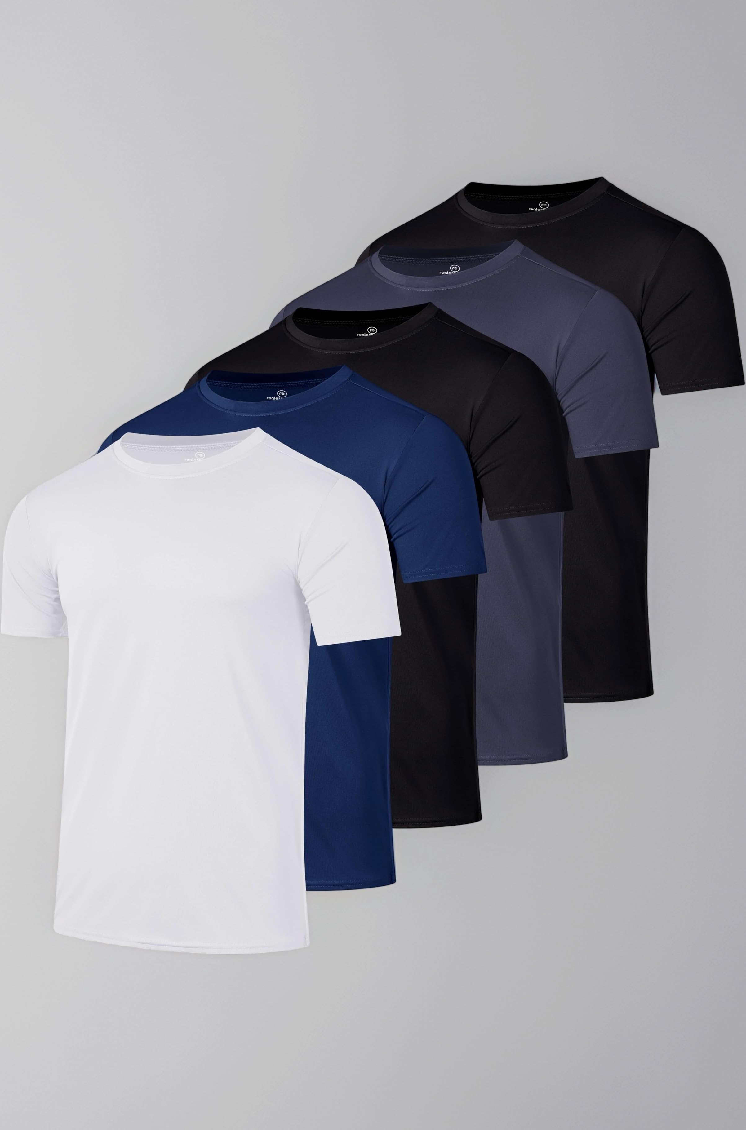 Real Essentials 5 Pack: Menโs Dry-Fit Moisture Wicking Active Athletic Performance Crew T-Shirt