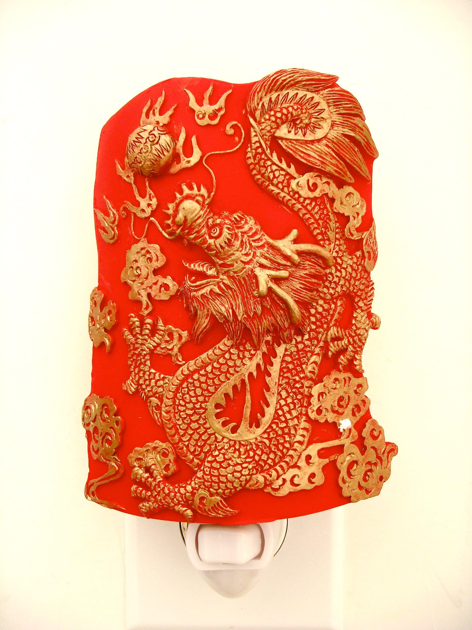 Red and Gold Asian Dragon Good Fortune & Luck Nightlight Night Light Night Lite