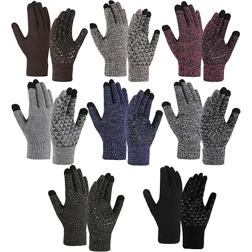 8 Pairs Adult Winter Knit Gloves Touch Screen Gloves Warm Anti-Slip Glove Cold Weather Full Finger Touchscreen Glove for Garden Work Riding Driving Sports