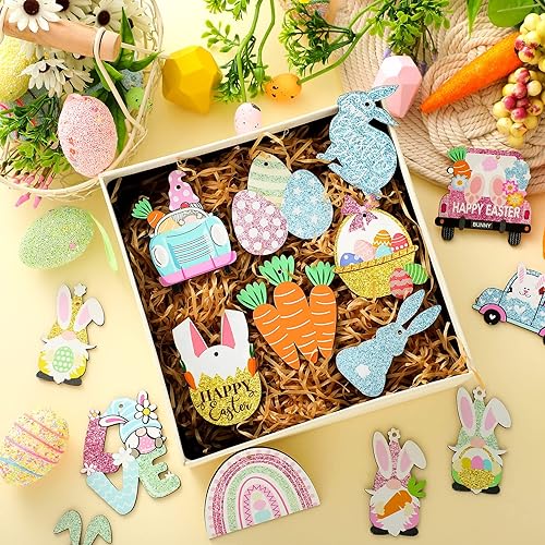 Miniatura 7 de 32 adornos de Pascua para árbol, decoración de madera de primavera pastel, huevo, gnomo, conejo, zanahoria, adornos para colgar, primavera, Pascua,
