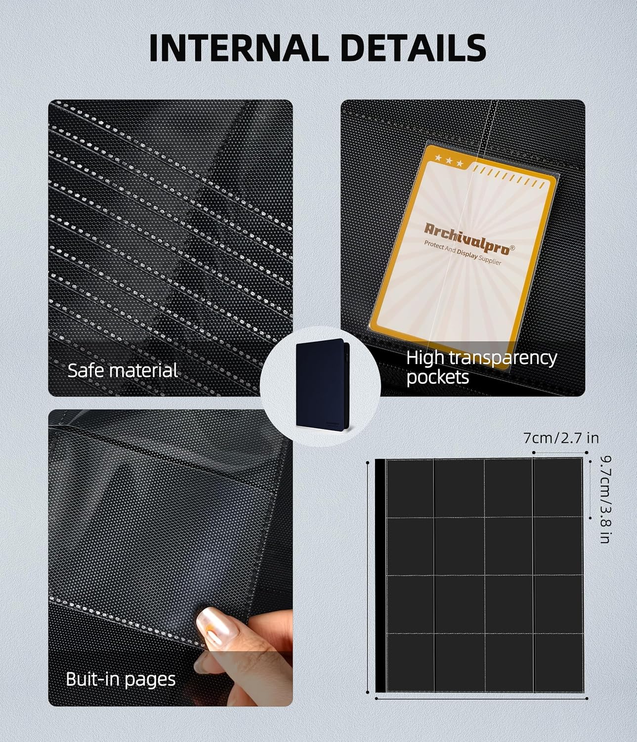 Trading Card Binder 16 Pocket 1024 Cards Blue - Premium Ringless Side Loading Album for Sports TCG Gaming Cards