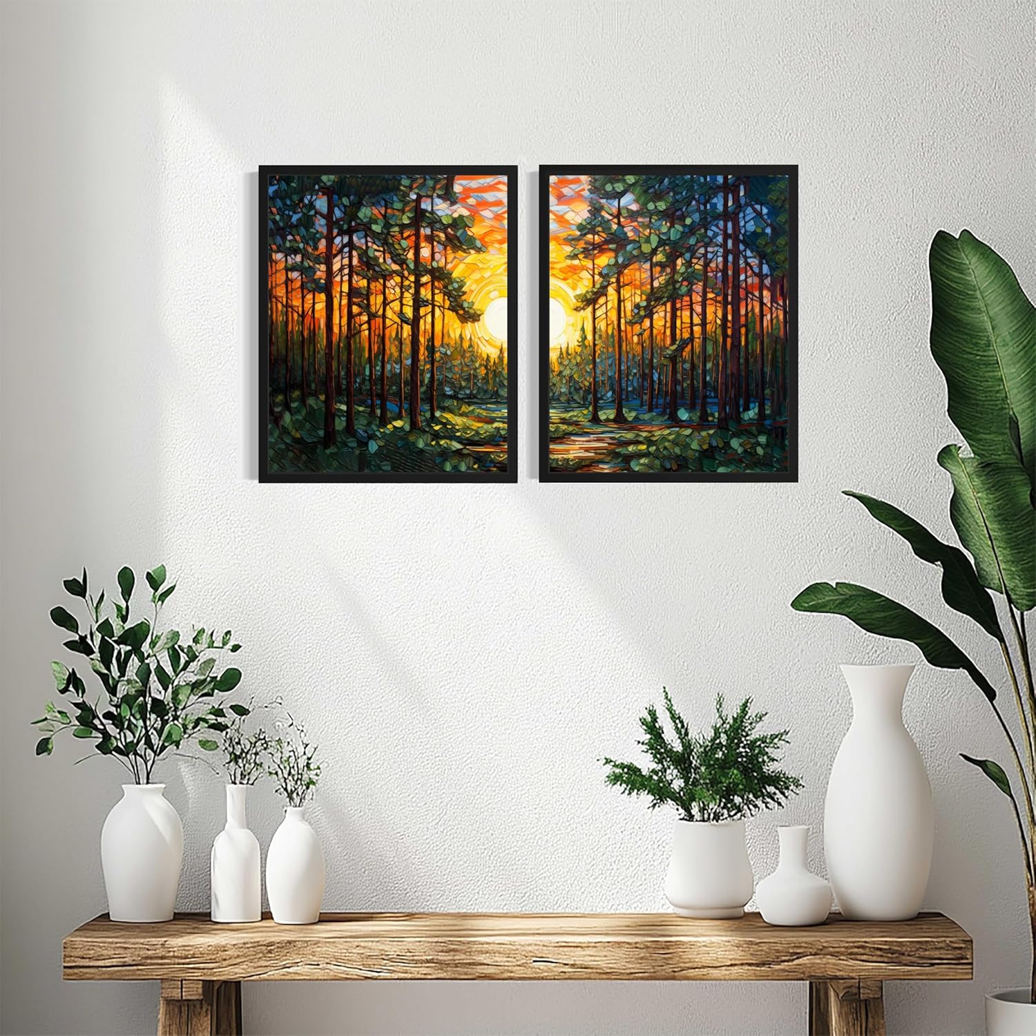 Wall Art Poster Prints, Landscape Floral Nature Scenery Painting,(Set of 2) Decor for Living Room, Bedroom, Bathroom AA37 (Pine Trees forest, 16 x 20 inches (2 Panels), Unframed)