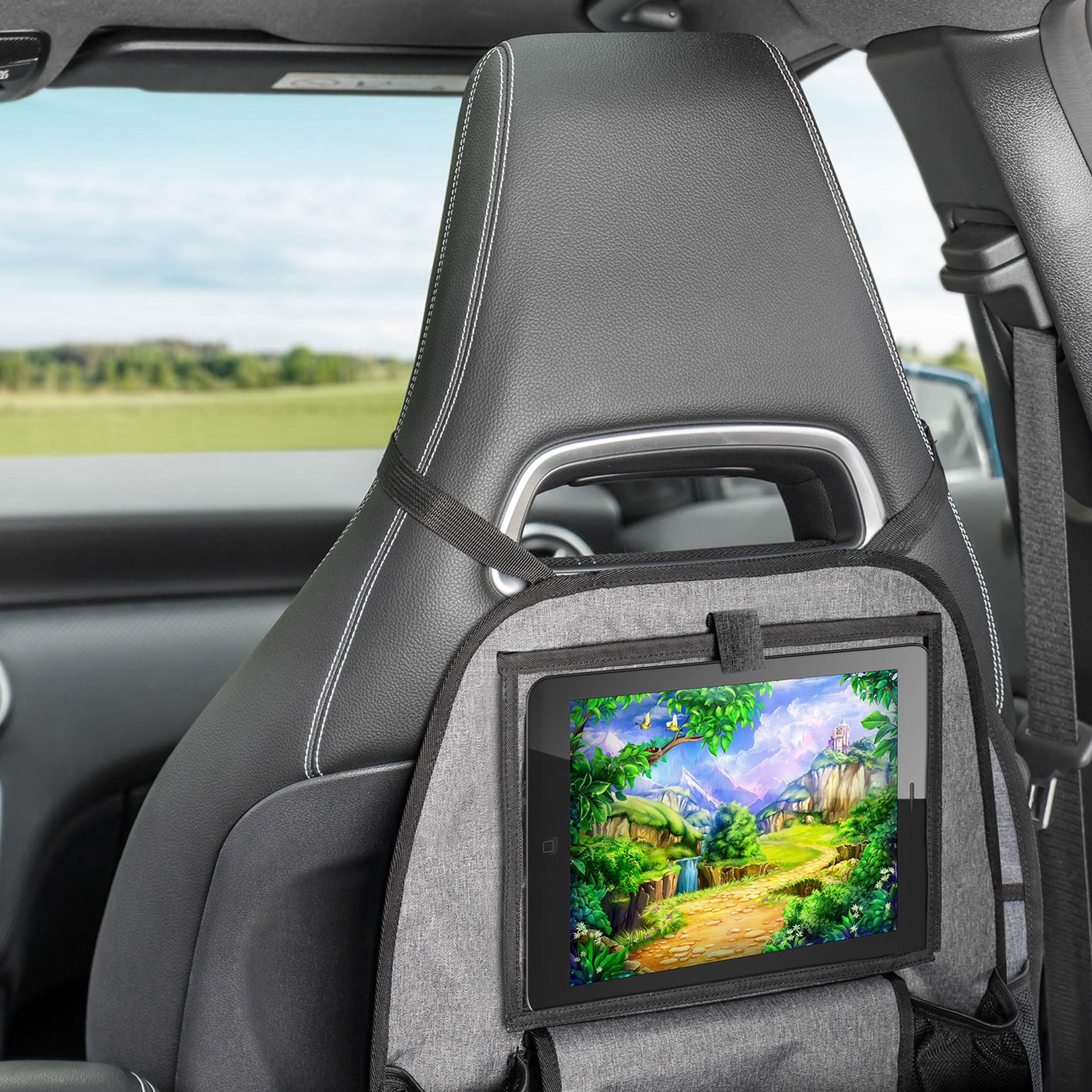 Reer 86051 Organizador para Asiento Trasero De Coche con Compartimento para Tableta, Color Gris, 1000 ml