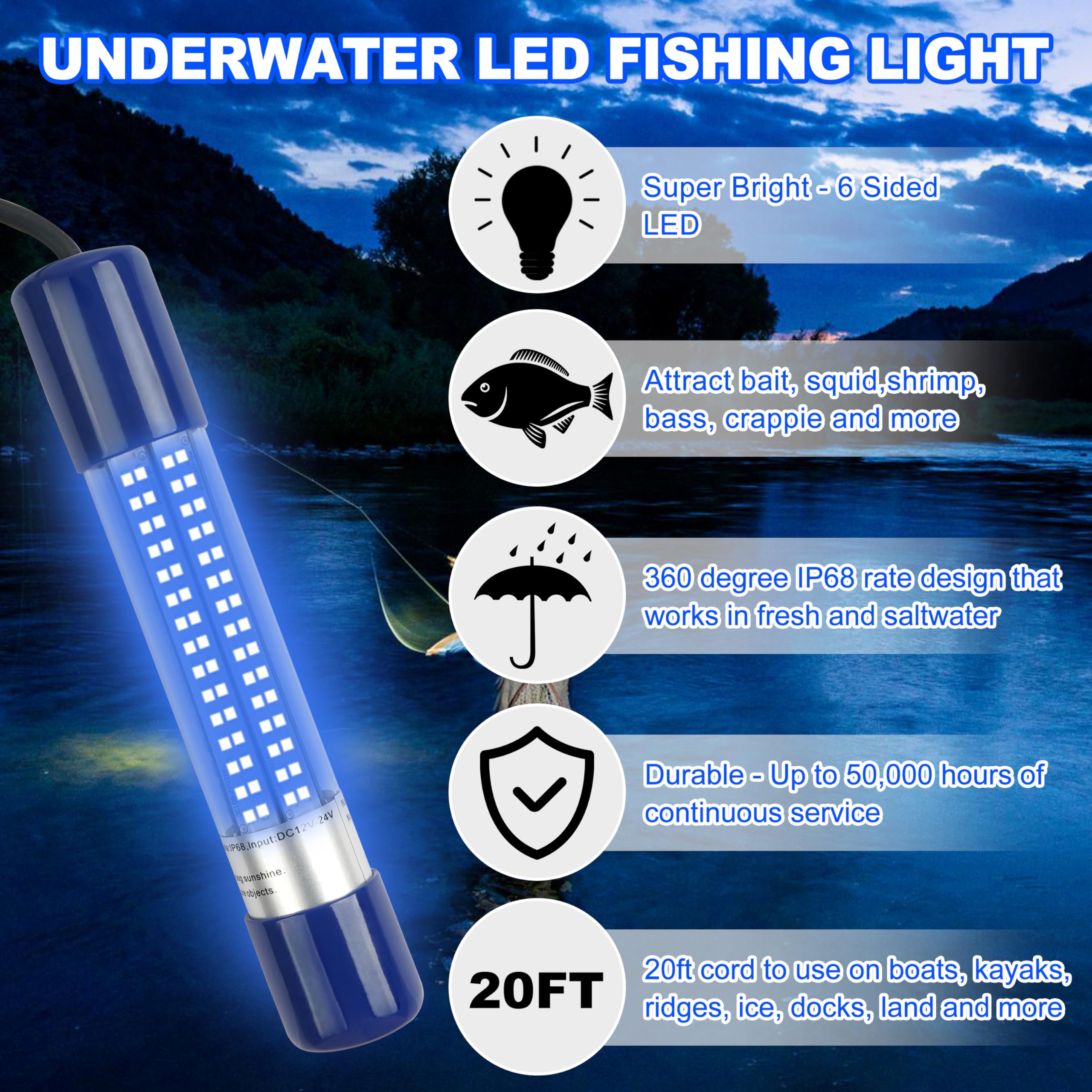 LED Bait Finder Lamp OROOTL Underwater Fishing Light - 10.8W 180 LED ...