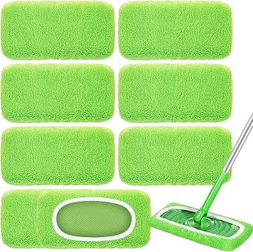 8 Pack Reusable Mop Pads Compatible with Swiffer Sweeper, Coral Fleece Washable Swiffer Pads, Dry & Wet Sweeping Mopping Cloths Green, Not Included Mop