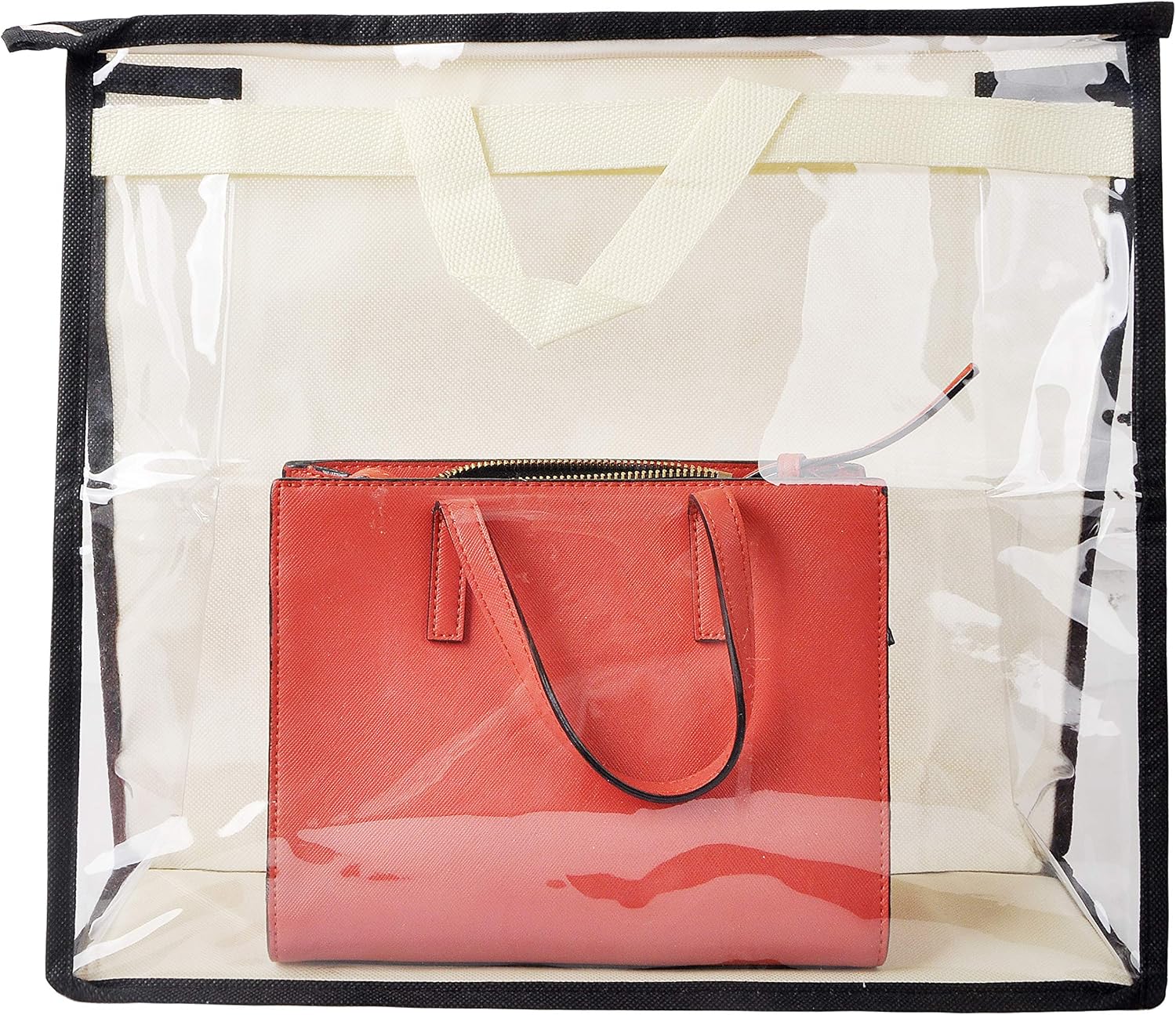 Vercord Clear PVC Handbag Dust-Free Cover Moistureproof Purse Storage Bag Organizer with Handle Zipper Space-Save Holder for Closet Beige XXL image 2