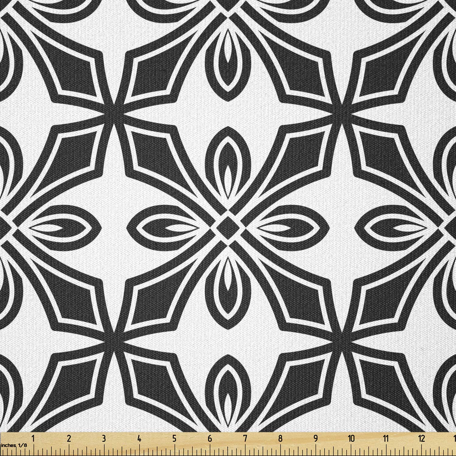 Lunarable Black and White Fabric by The Yard, Monochrome Pattern with Victorian Influences Foliage and Flower Motifs, Stretch Knit Fabric for Clothing Sewing and Arts Crafts, 3 Yards, Black and White