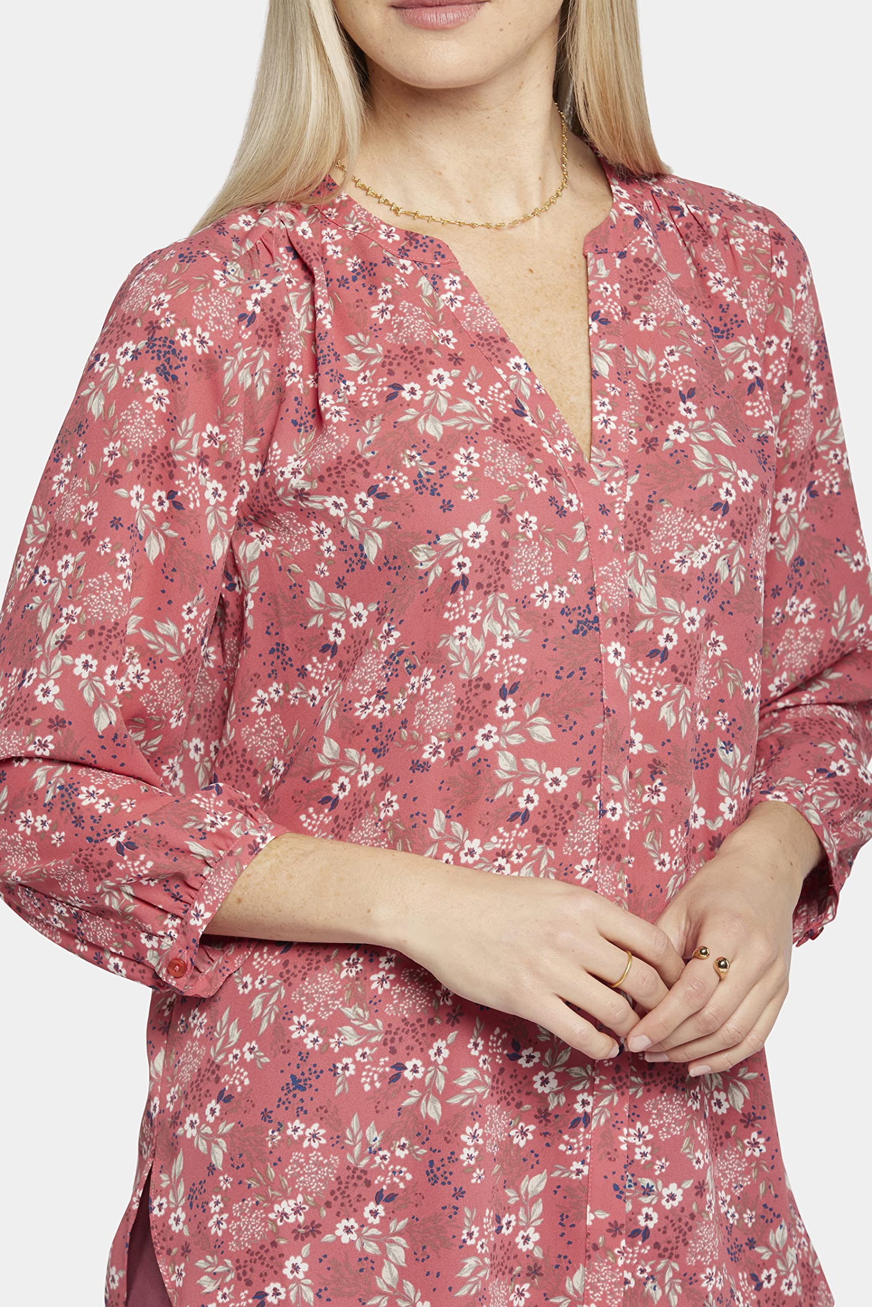 NYDJ Damen Pintuck Blouse 3/4 Sleeve Hemd