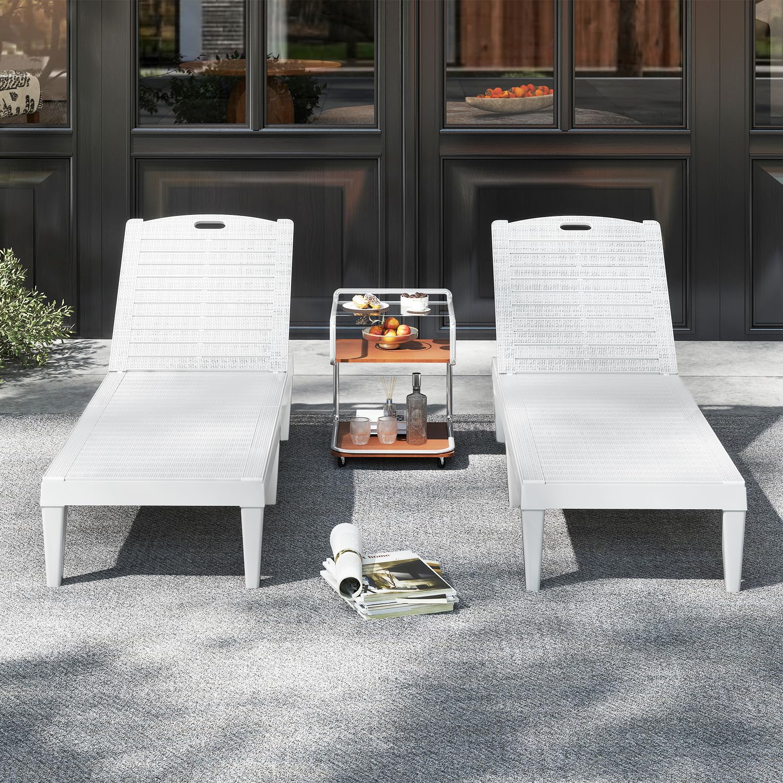 COSTWAY 2 Tumbonas Jardin Exterior, PP, Tumbona Reclinable con Respaldo Ajustable en 5 Posiciones, Espreguiçadeira Jardim Playa Piscina Exterior, 156 x 55 x 83 cm, Carga 160kg (Blanco)