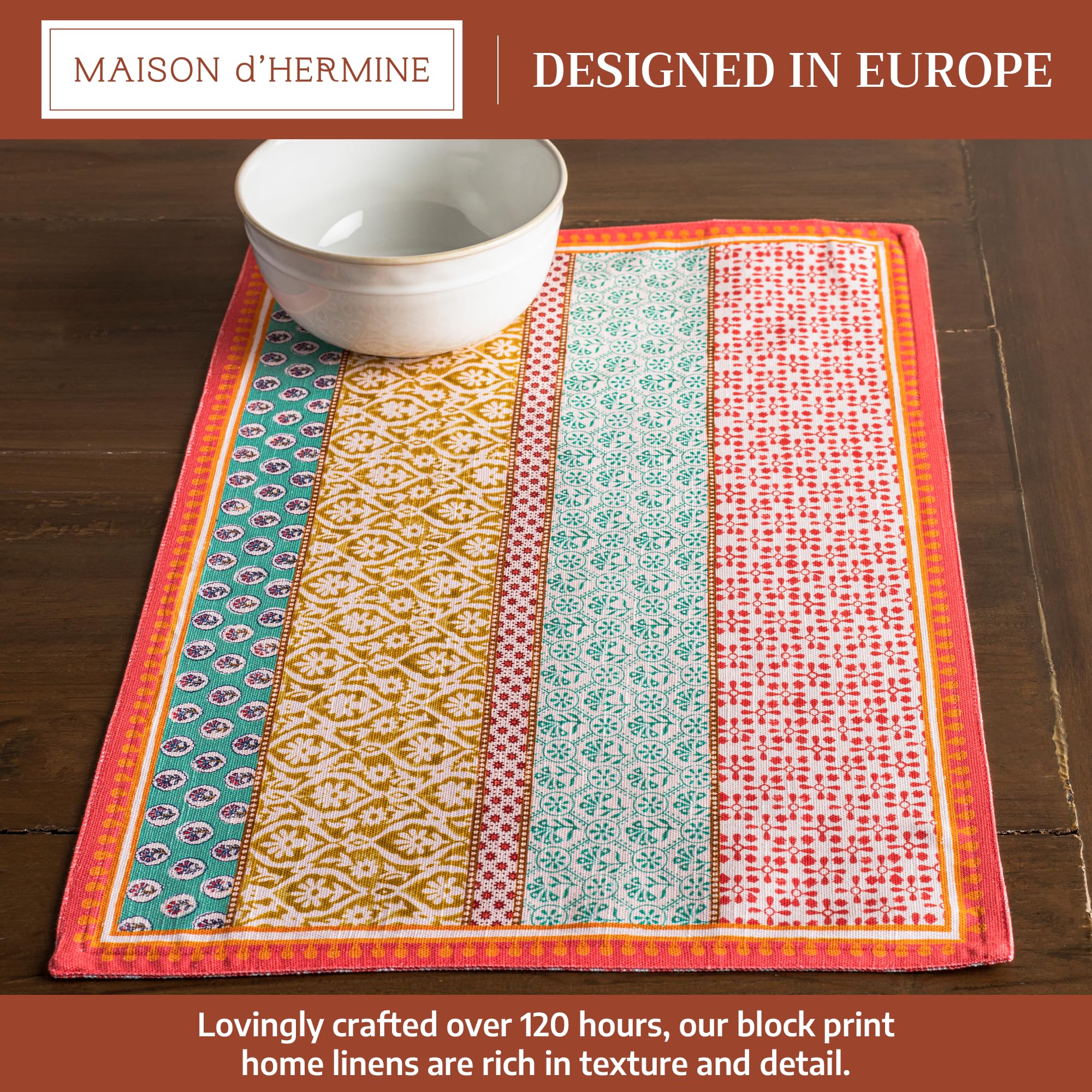 Maison d' Hermine Provence 100% algodón Juego de 4 manteles Individuales de Pascua para Mesa de Comedor | Cocina | Boda | Uso Diario | Cenas | Primavera/Verano (33 cm x 48 cm)