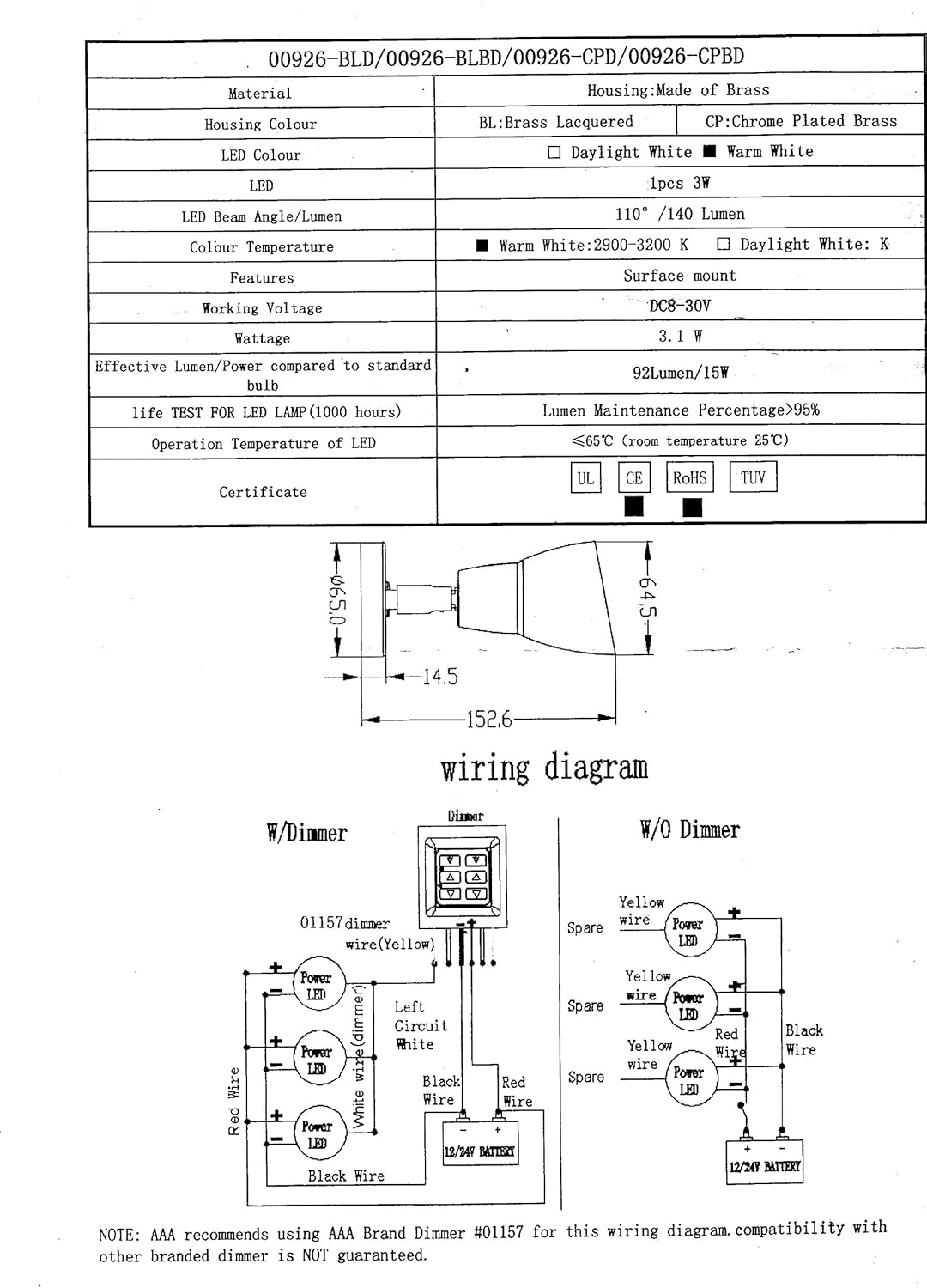 Pactrade Marine Boat LED SwivelL Reading Light ODM Energy Efficient Interior