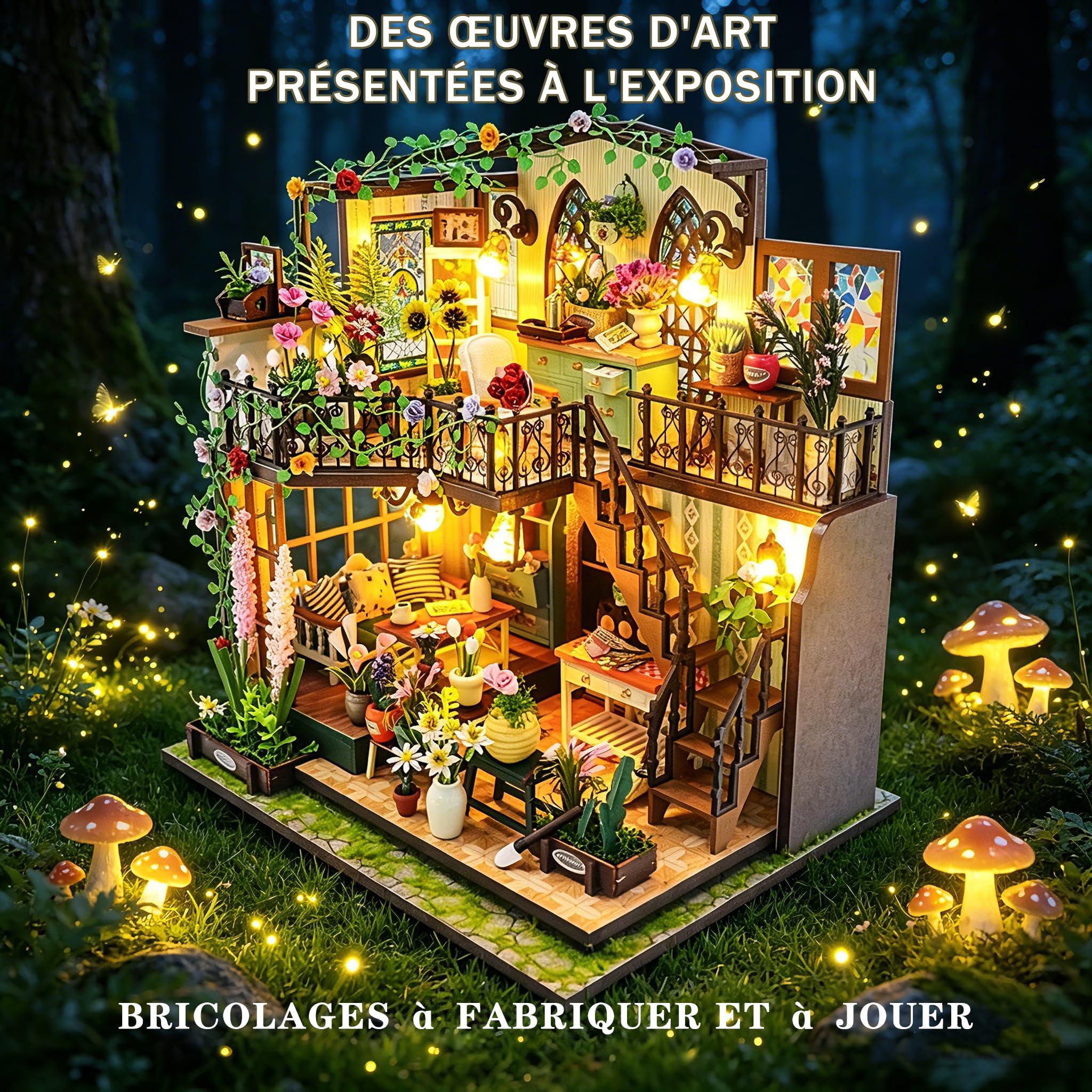 Maison Miniature de Poupée Boutique de Fleurs Kit Bois DIY avec Lumière LED Book Nook Décoration Bibliothèque pour Passionnés de Miniatures Adultes Cadeau Anniversaire