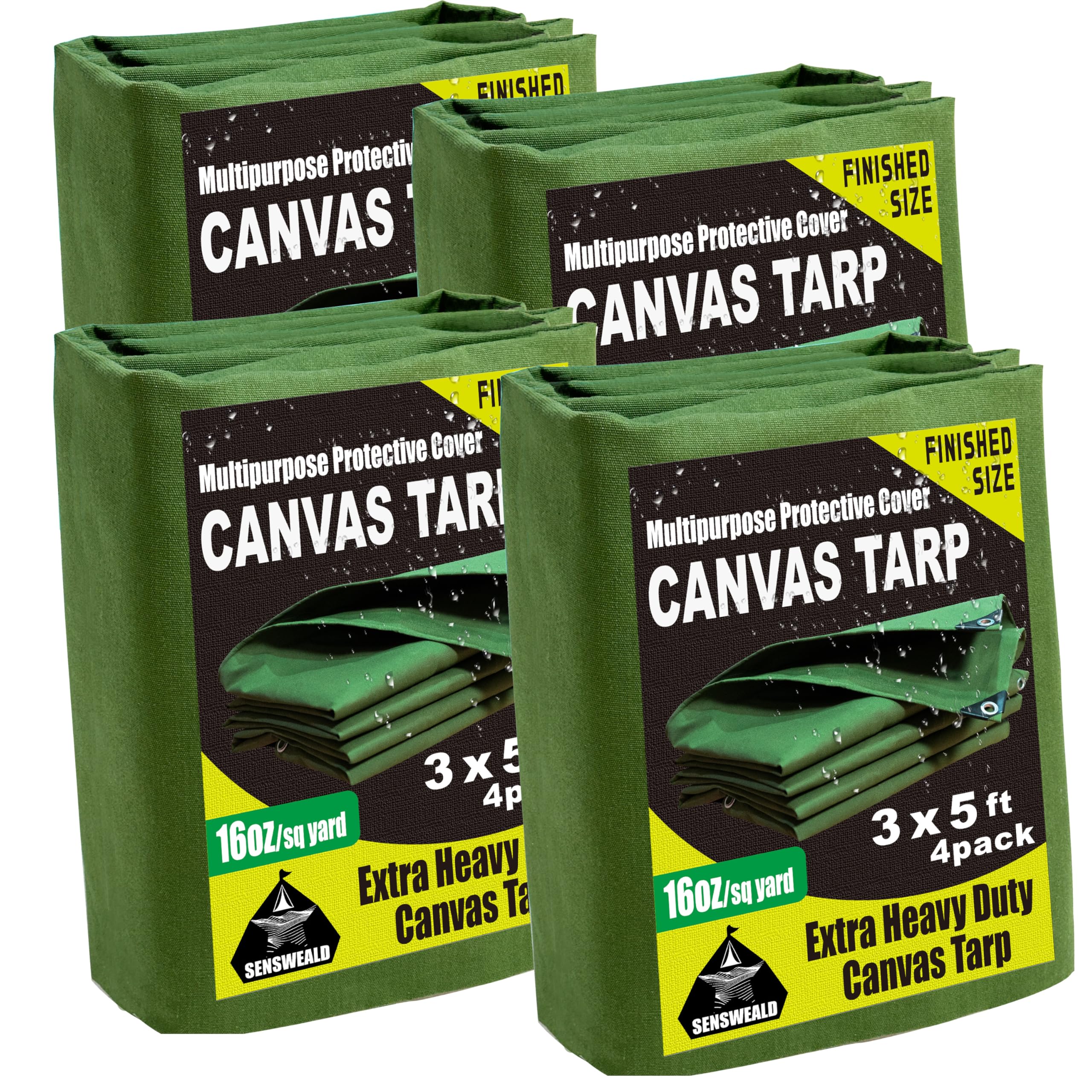 4 Pack Small Heavy Duty Canvas Tarp 3x5 Feet 16oz Water-Resistant Canvas Tarp with Grommets,Tear Resistant, Durable, Multipurpose Protective Green Cover for Camping, Tent, Car