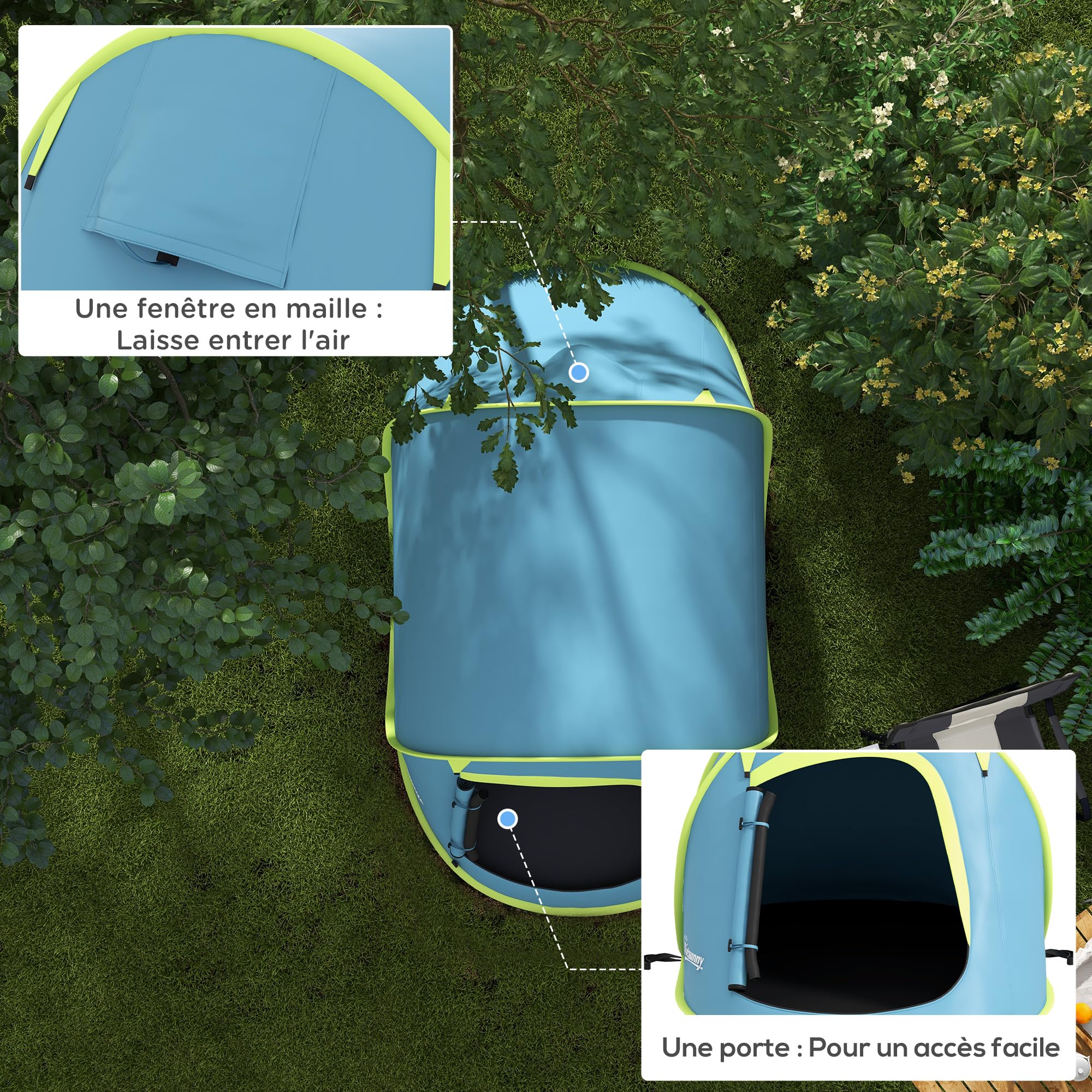 Outsunny Tente De Camping 2-3 Personnes Pop-Up Légère Et Ventilée - 245x148x105 Cm Gris Avec Sac De Transport