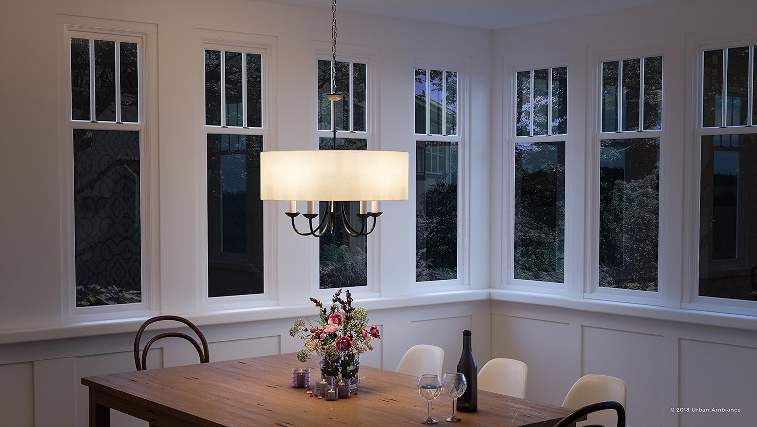 Urban Ambiance Luxury Transitional Chandelier, Medium Size: 21.125" H x 21.625" W, with Provencial Style Elements, Olde Bronze Finish and White Textured Shade, UHP2281, Aurora Collection