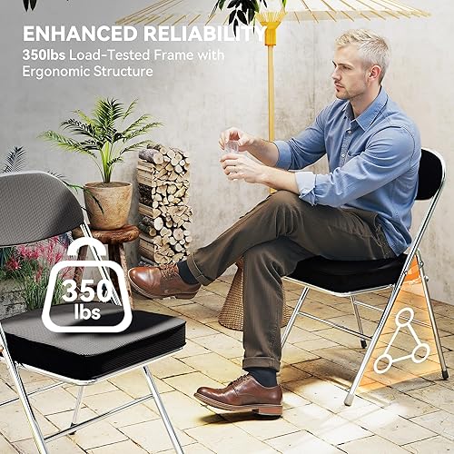 Miniatura 6 de Sillas plegables con asiento y respaldo acolchados gruesos, tela de pana duradera, sillas plegables apilables para interiores y exteriores, para